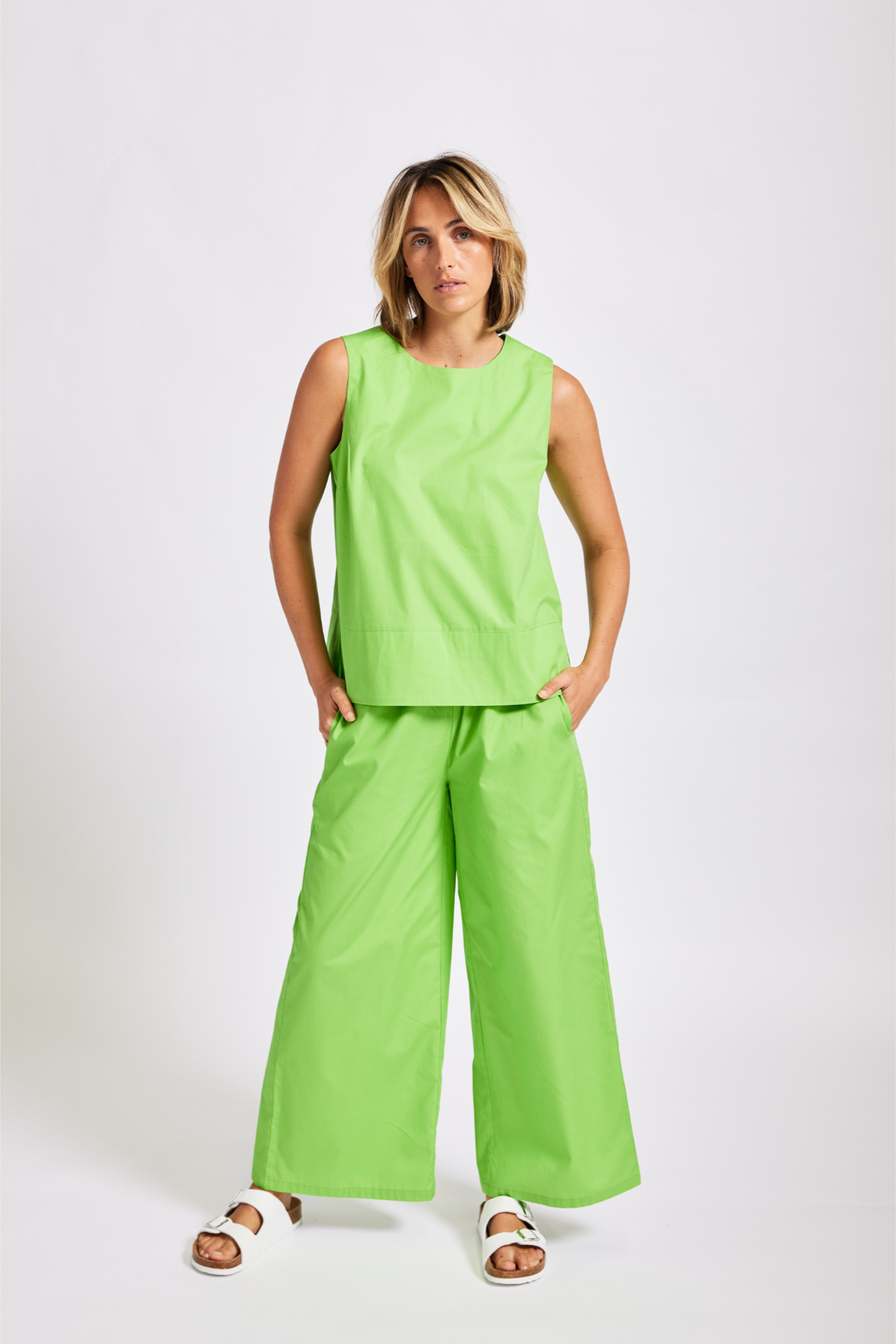 Wear Colour Wide Leg Drawstring Pant - Key Lime