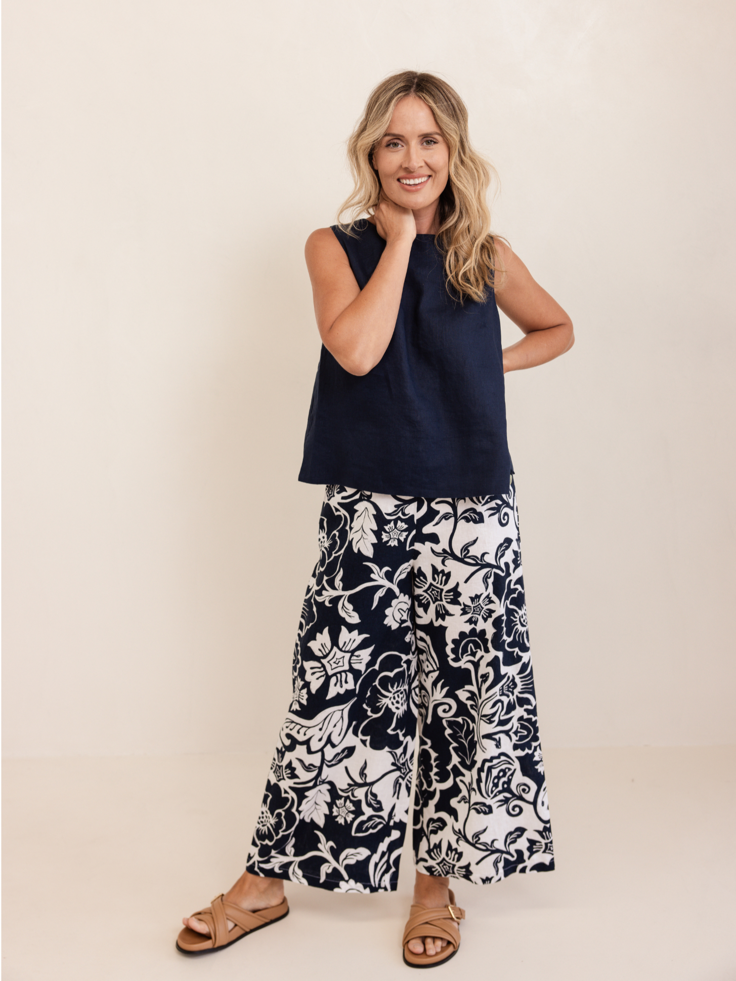 See Saw Sleeveless Button Back Top - Navy