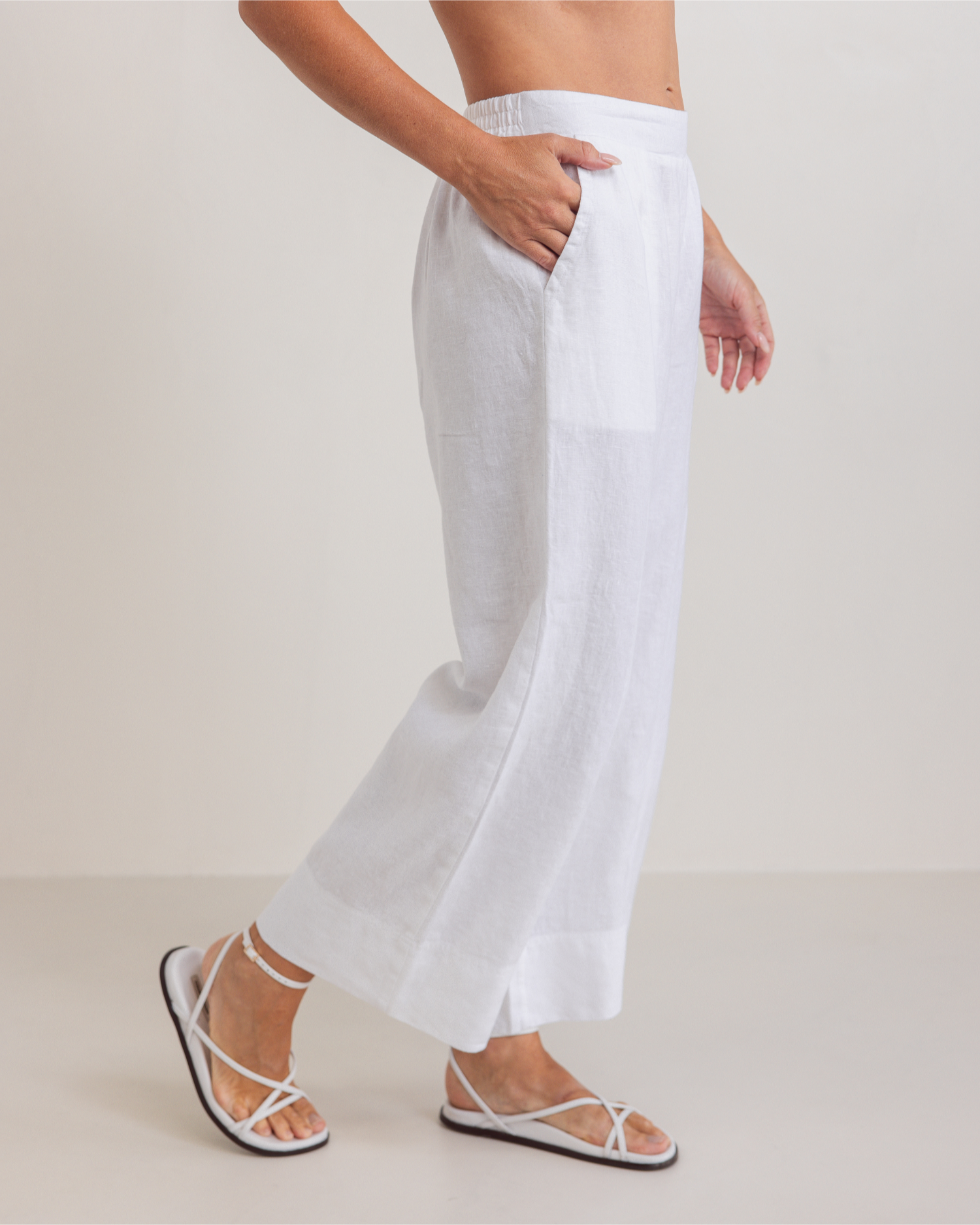 See Saw 7/8 Seam Detail Wide Leg Pant - White