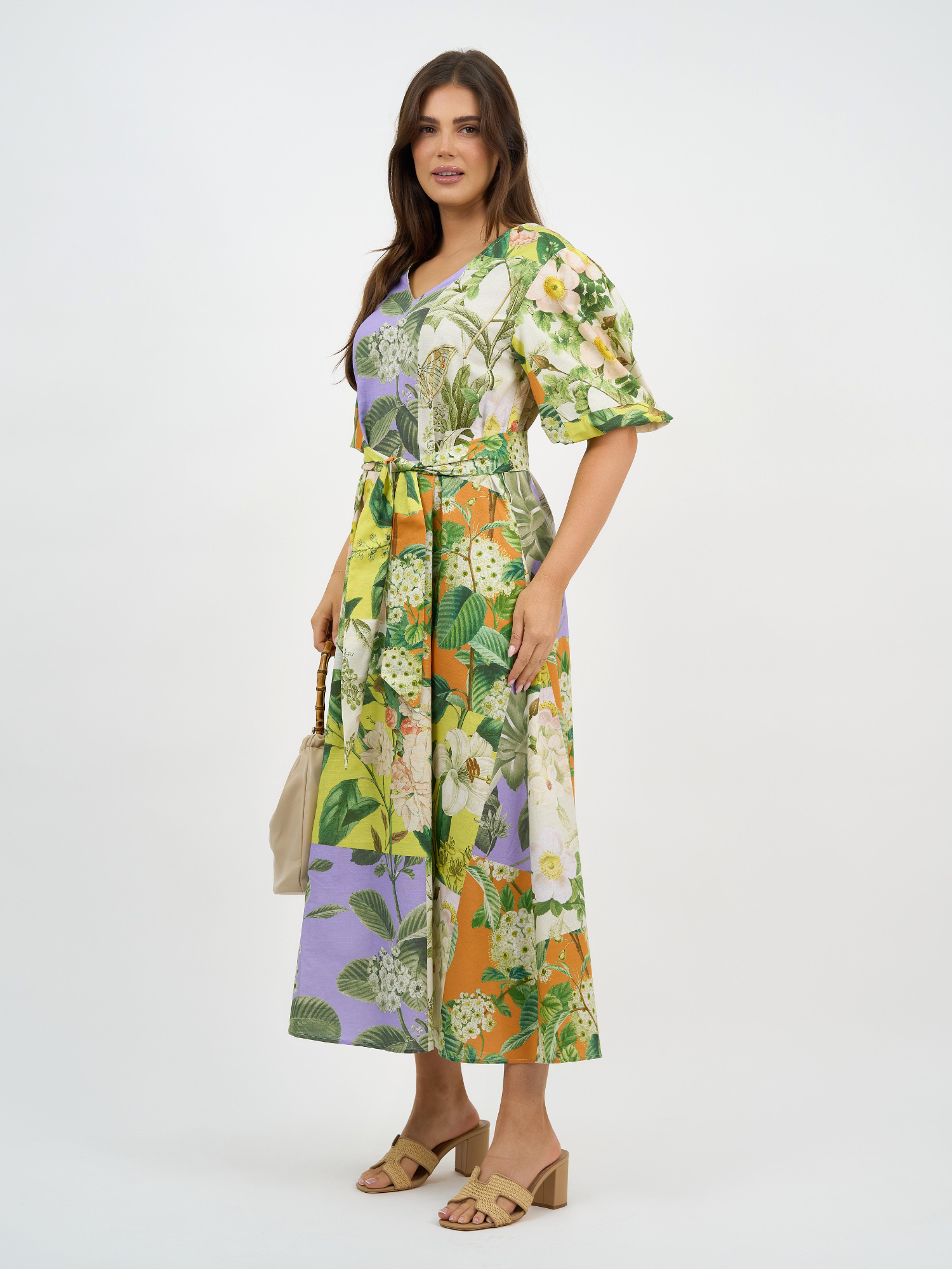 Liberty Rose Botanical Patchwork Midi Dress