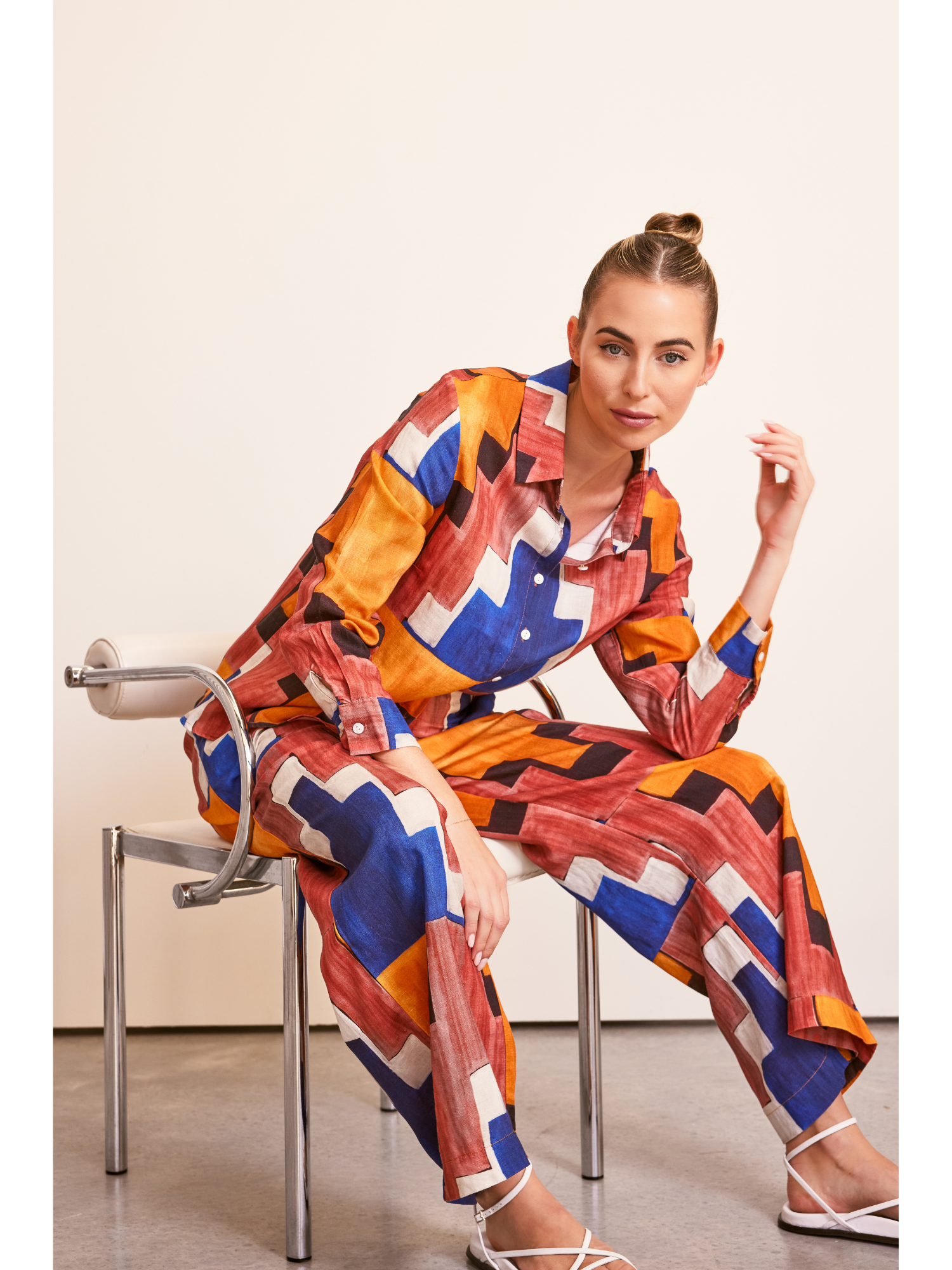 Kaleido High Waisted Wide Leg Pant - Copper Abstract