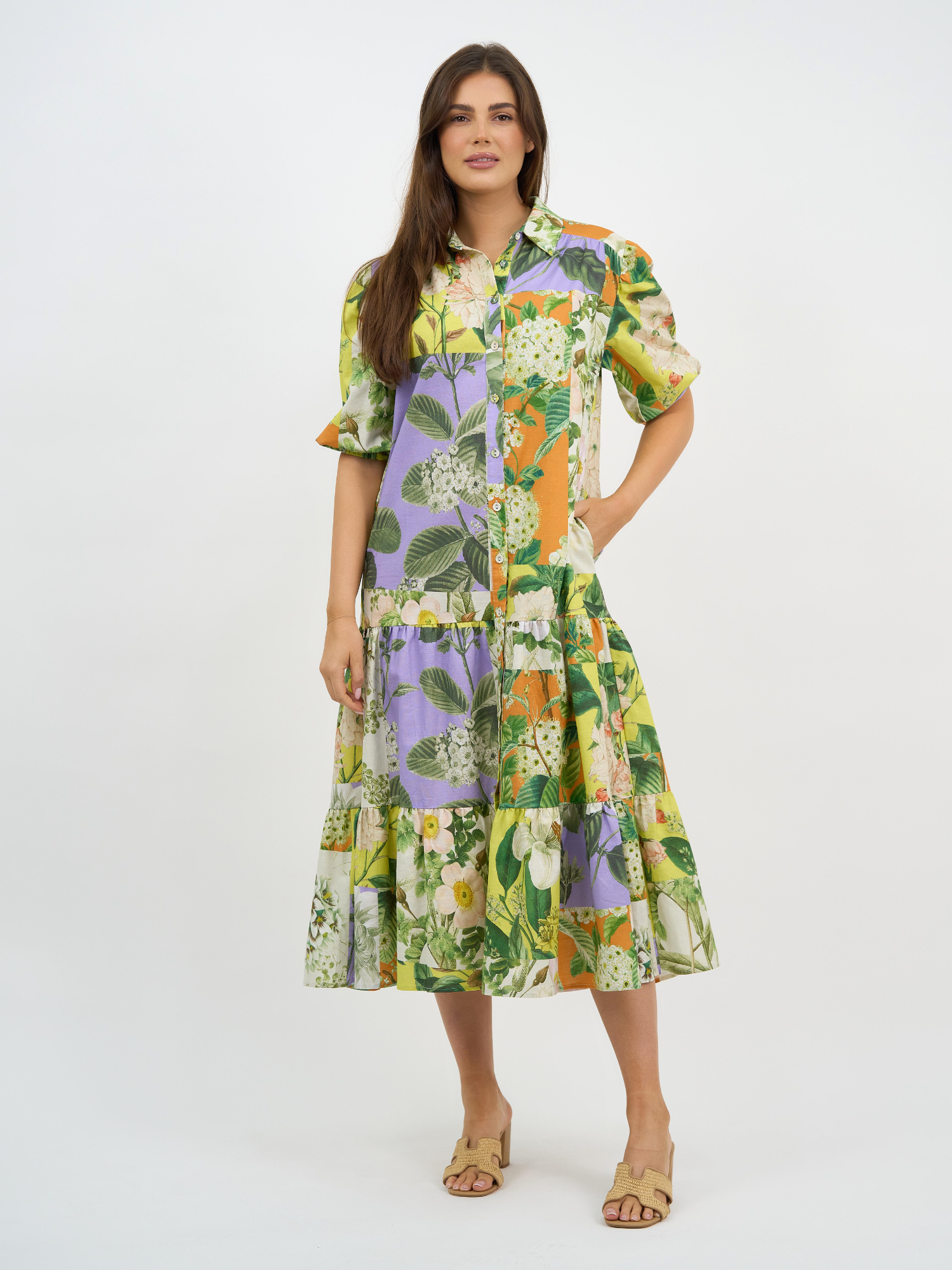 Liberty Rose Botanical Patchwork Shirt Dress