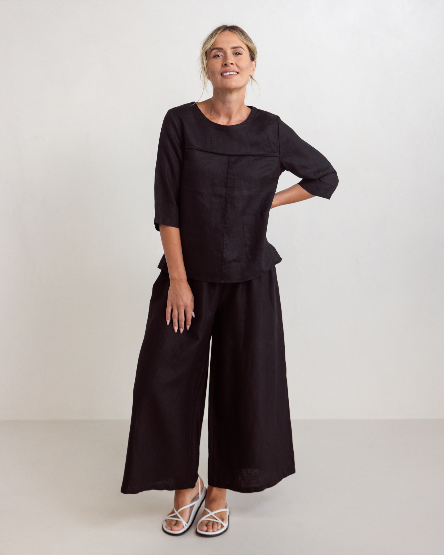 See Saw 3/4 Sleeve Seam Detail Top - Black