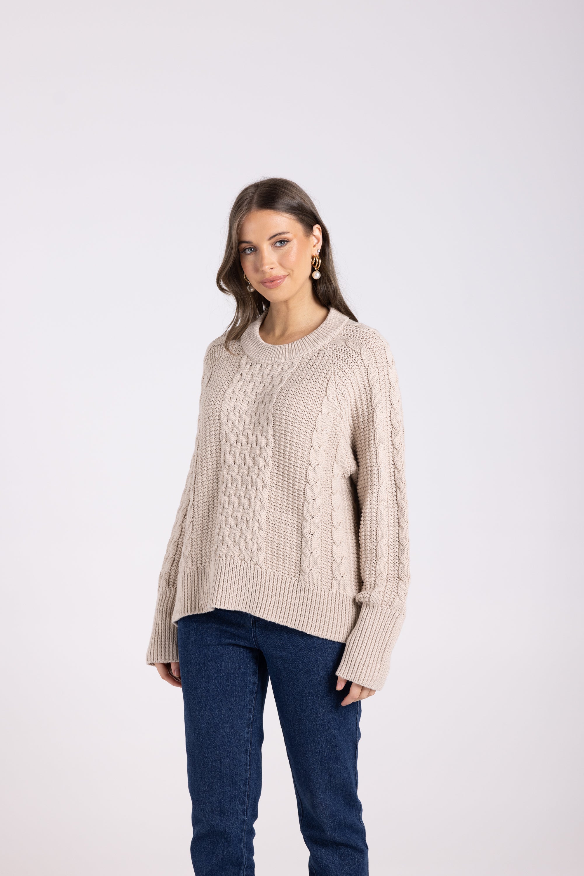 Two-T's Cotton Cable Knit - Almond