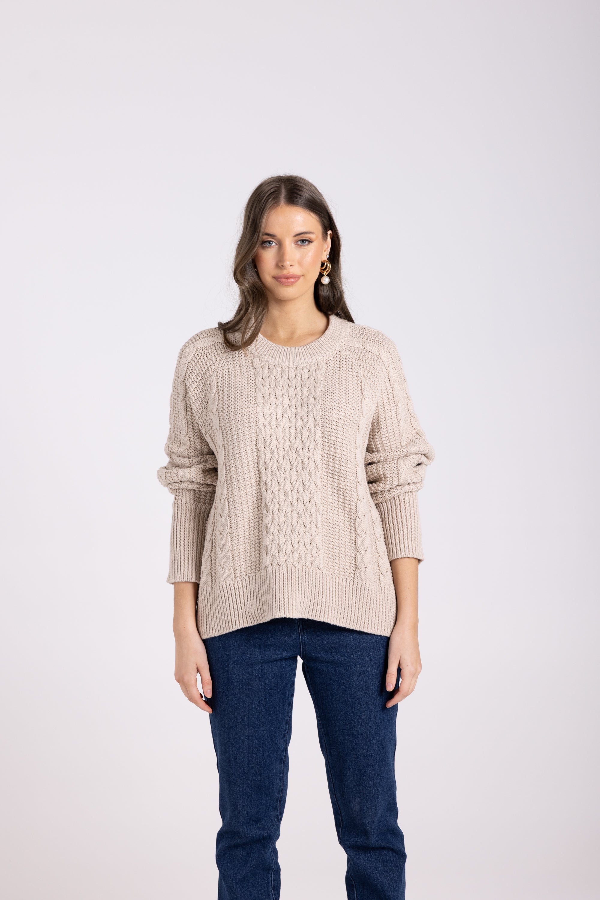 Two-T's Cotton Cable Knit - Almond