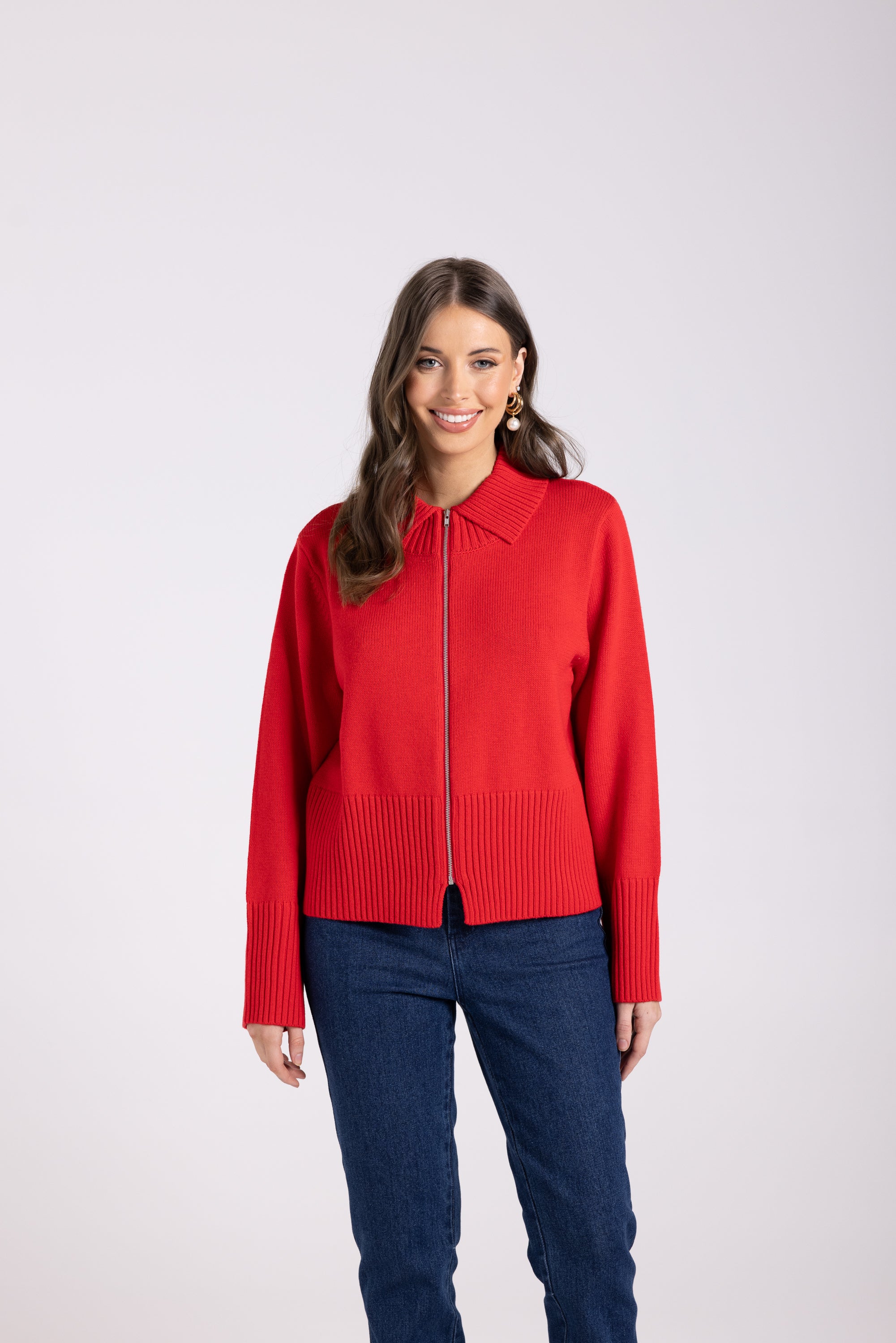 Two T's Zip Cardigan - Poppy