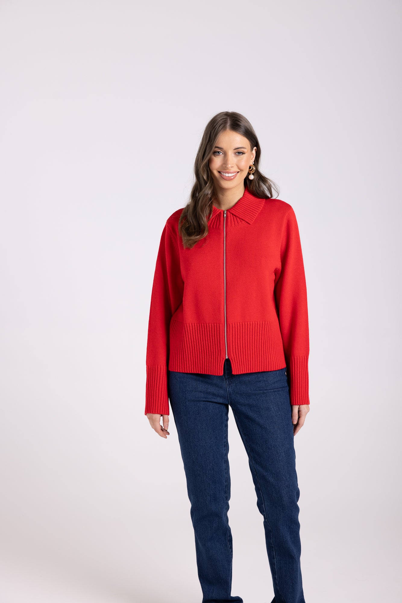 Two T's Zip Cardigan - Poppy