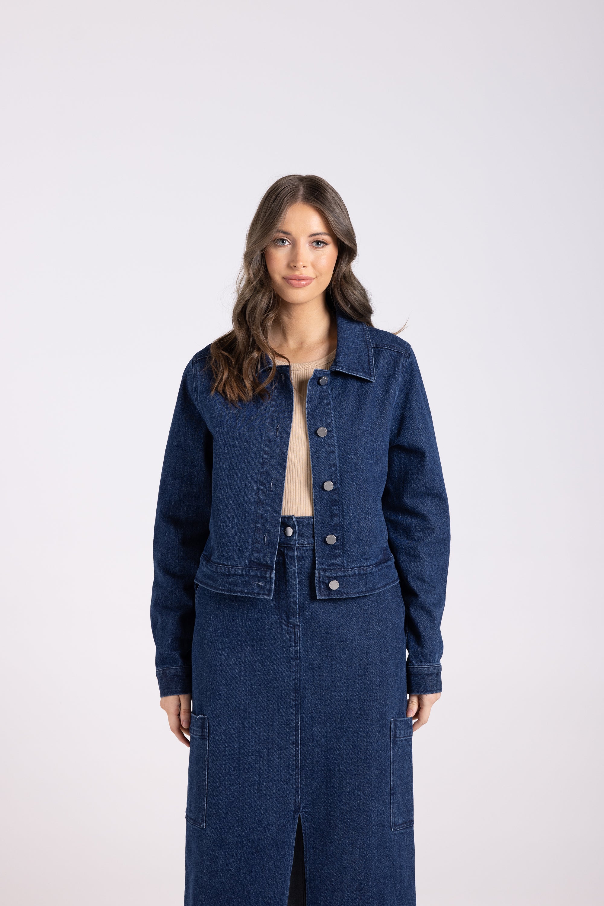 Two-T's Denim Crop Jacket - Dark Denim