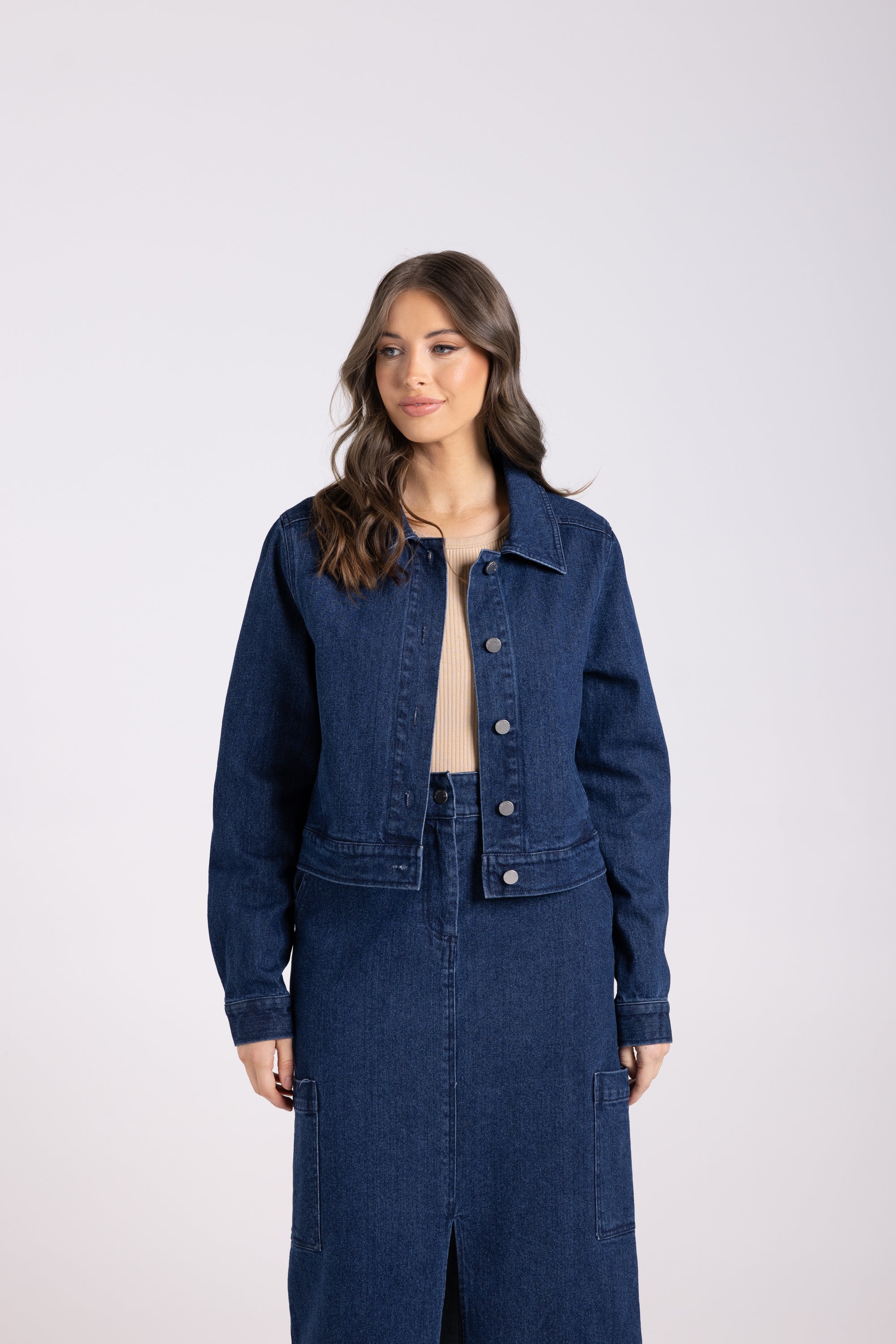 Two-T's Denim Crop Jacket - Dark Denim