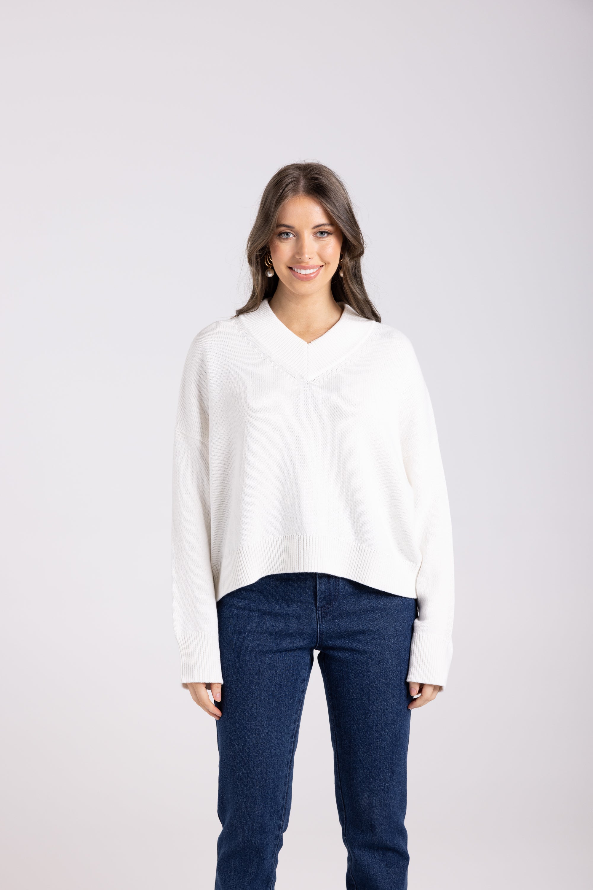 Two-T's High V Neck Knit - Winter White