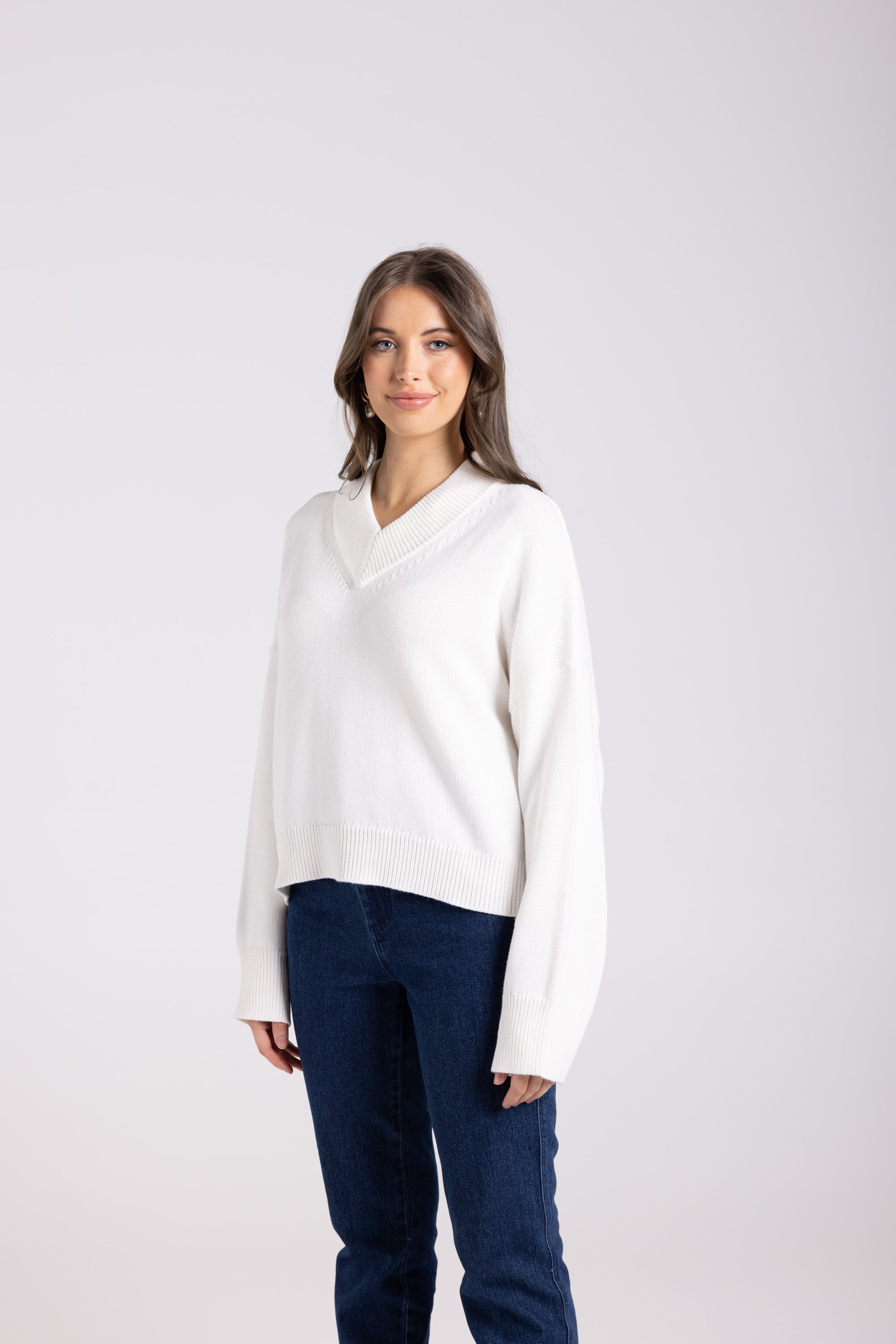 Two-T's High V Neck Knit - Winter White