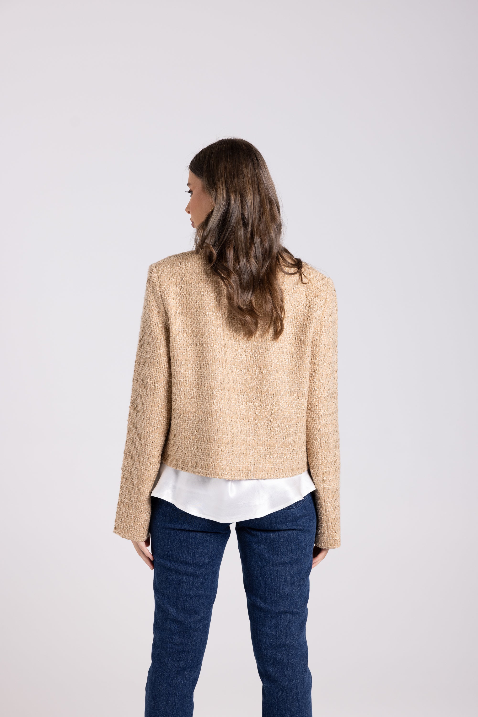 Two-T's Crop Boucle Jacket - Camel