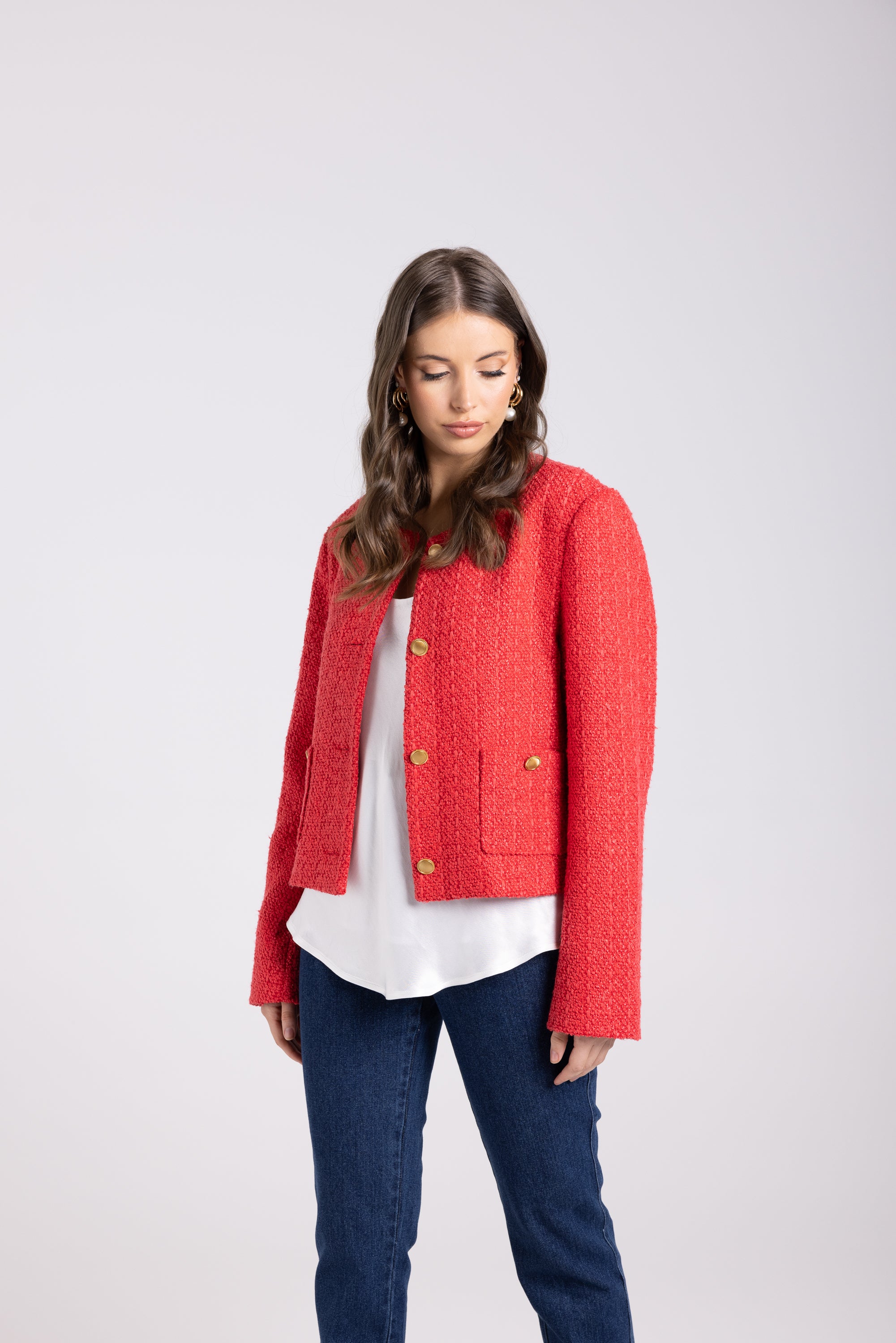 Two-T's Crop Boucle Jacket - Scarlett