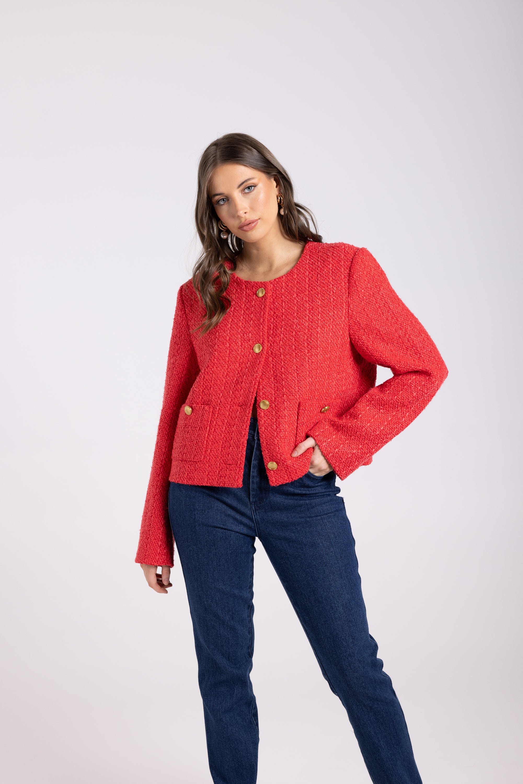 Two-T's Crop Boucle Jacket - Scarlett