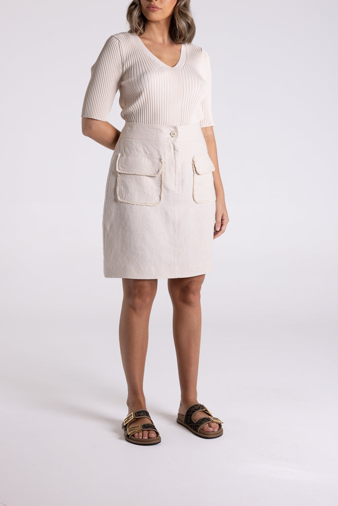 Two T's Linen Tweed Short Skirt - Natural