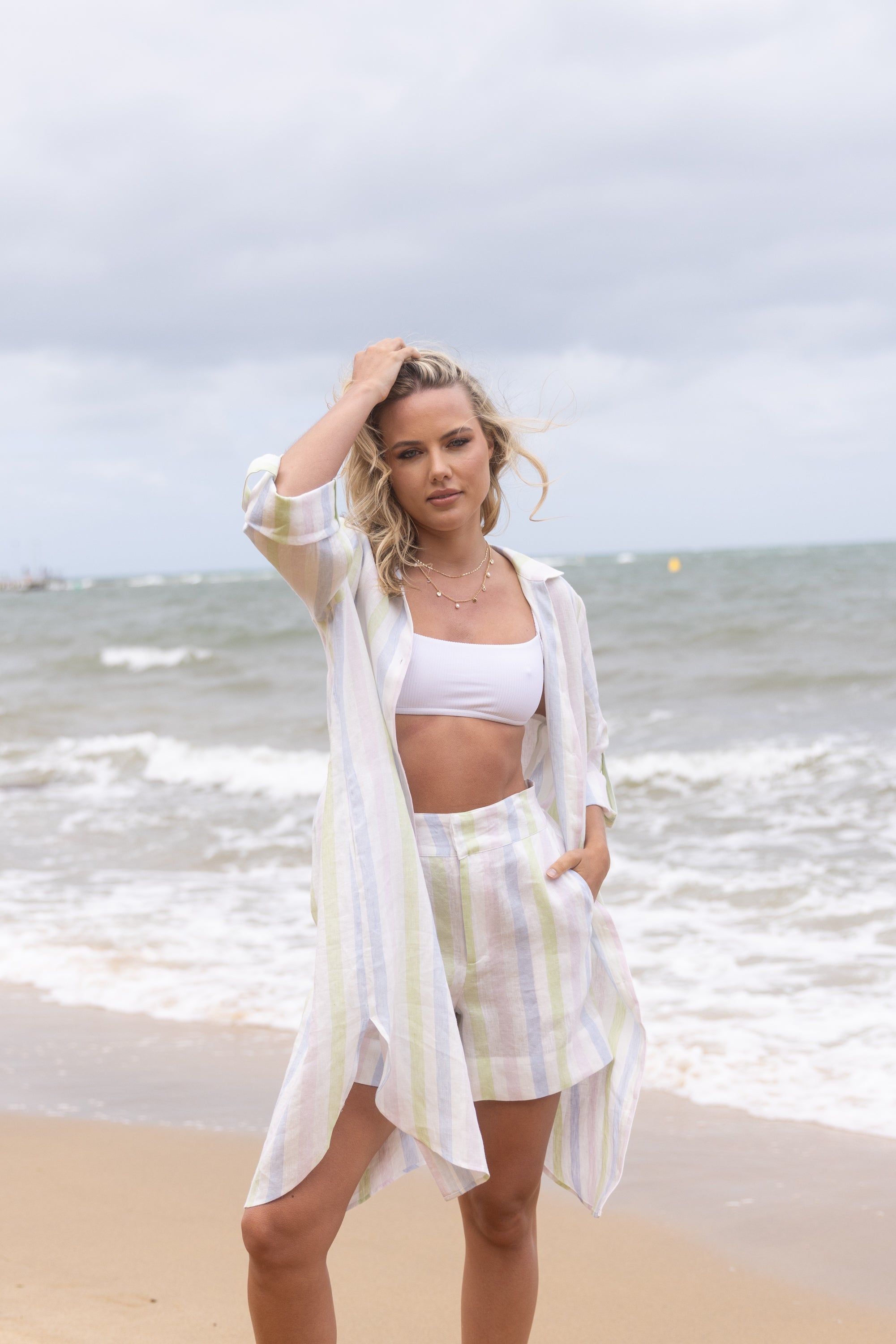 Two T's Linen Short - Multi Stripe