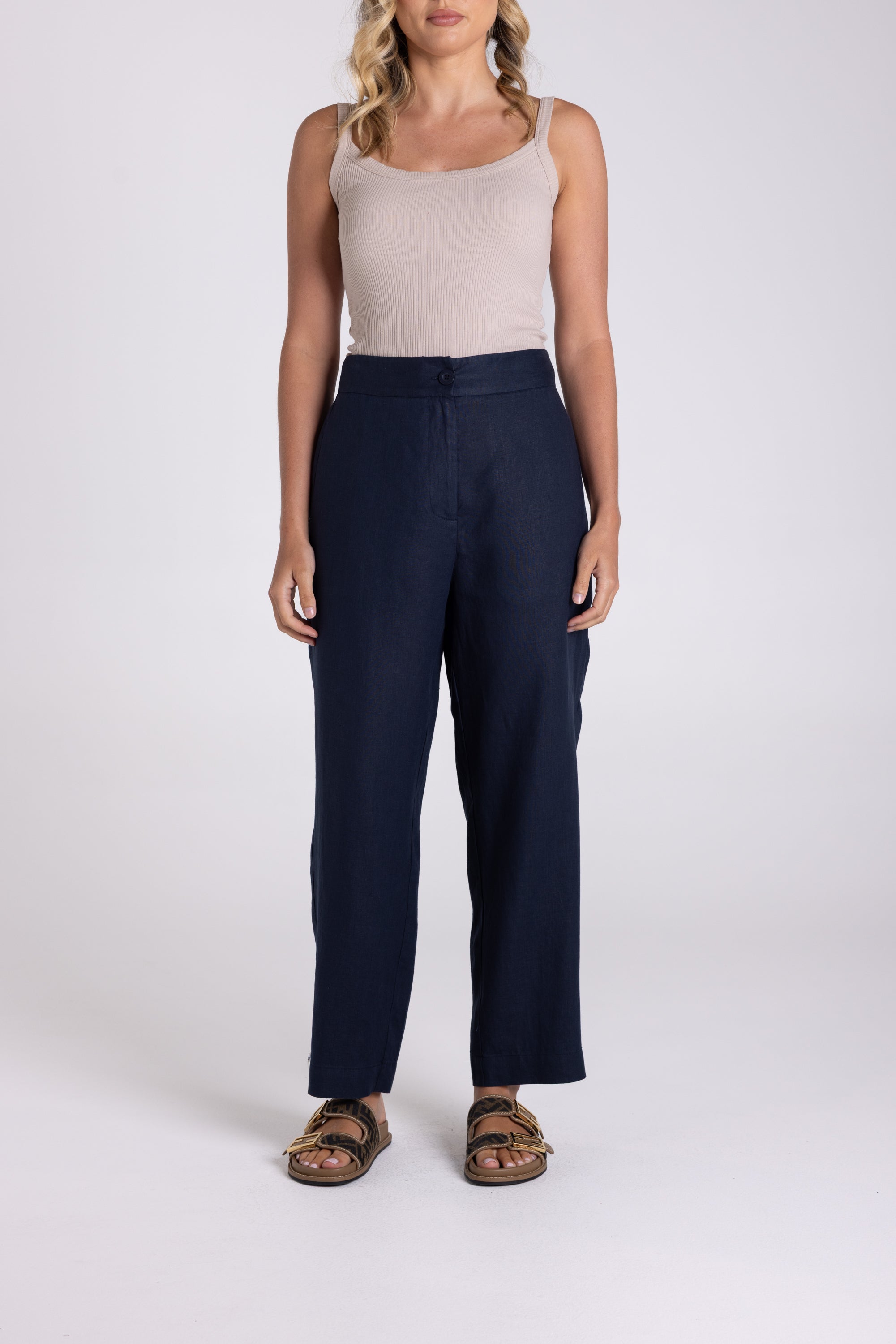 Two T's 7/8 Linen Pants - French Navy