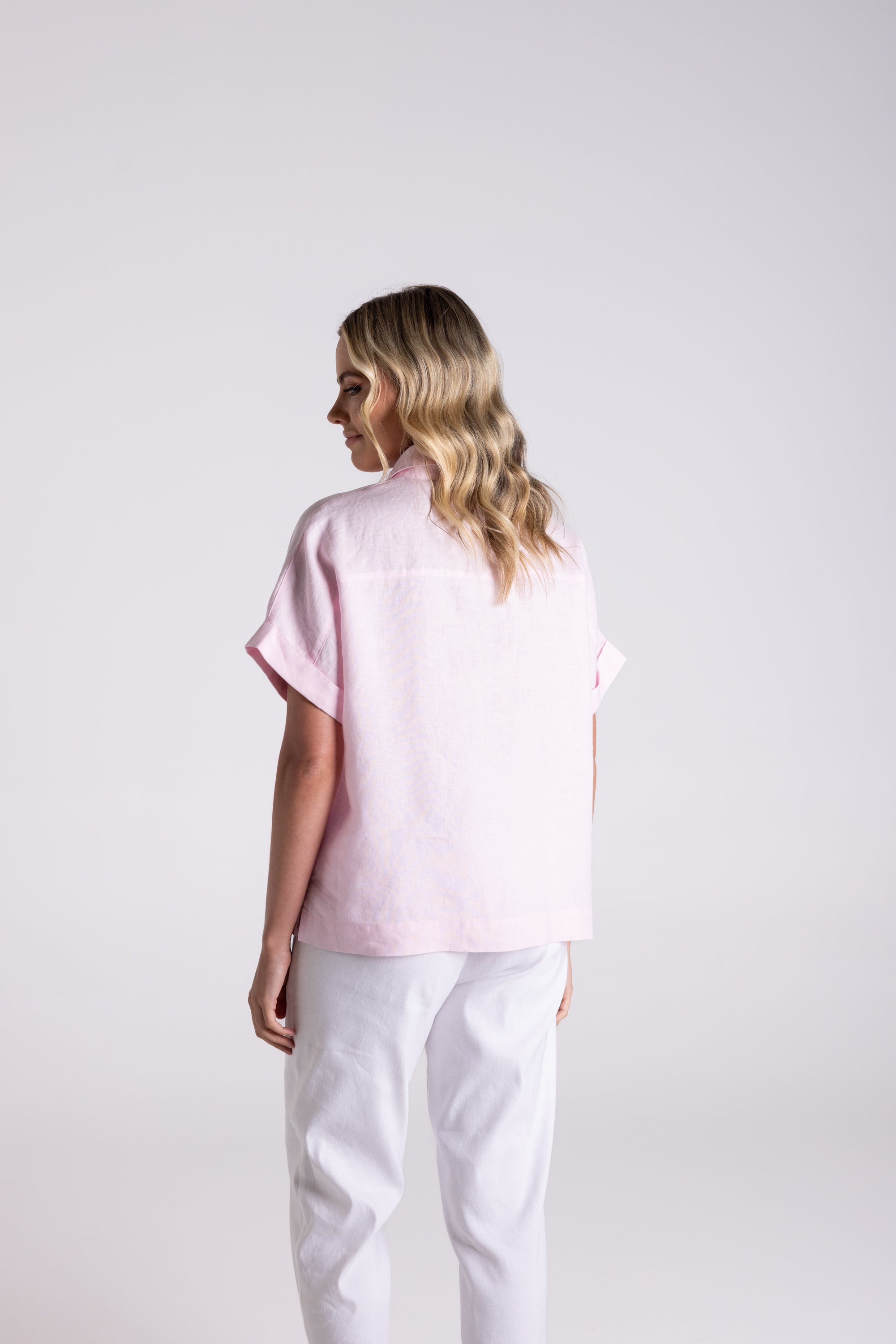 Two T's Dropped Shoulder Over-Sized Linen Shirt - Pink