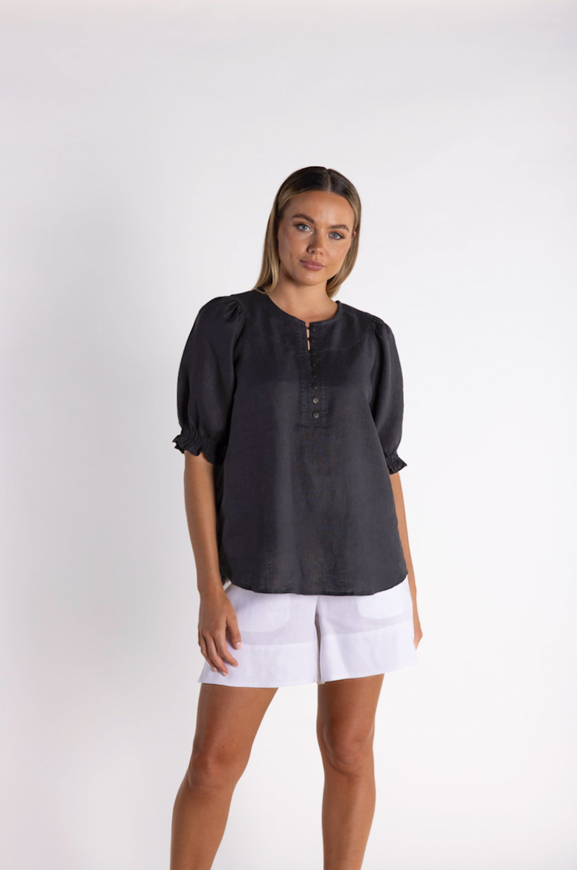 Two T's Linen Top - Navy