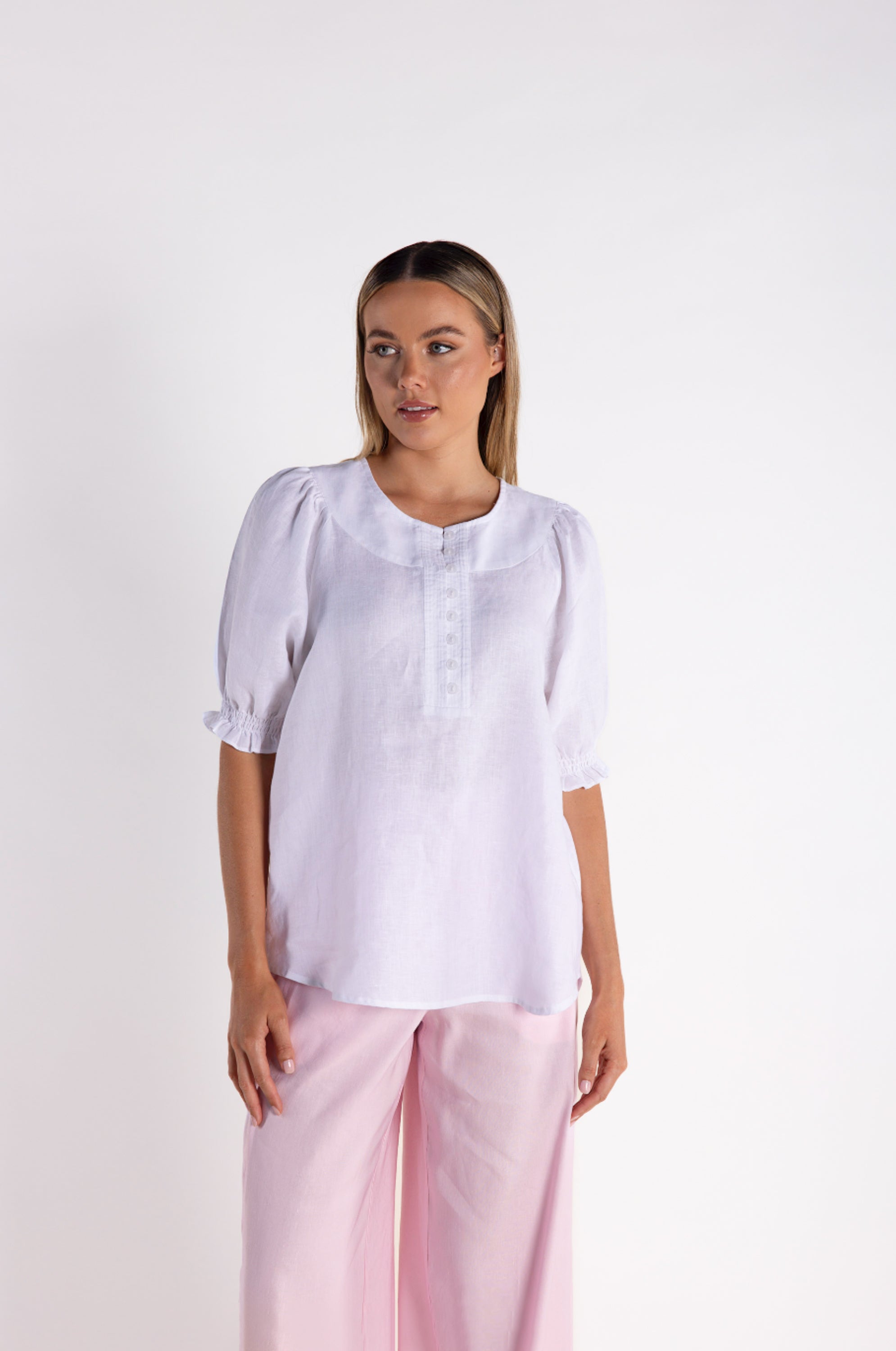 Two T's Linen Top - White