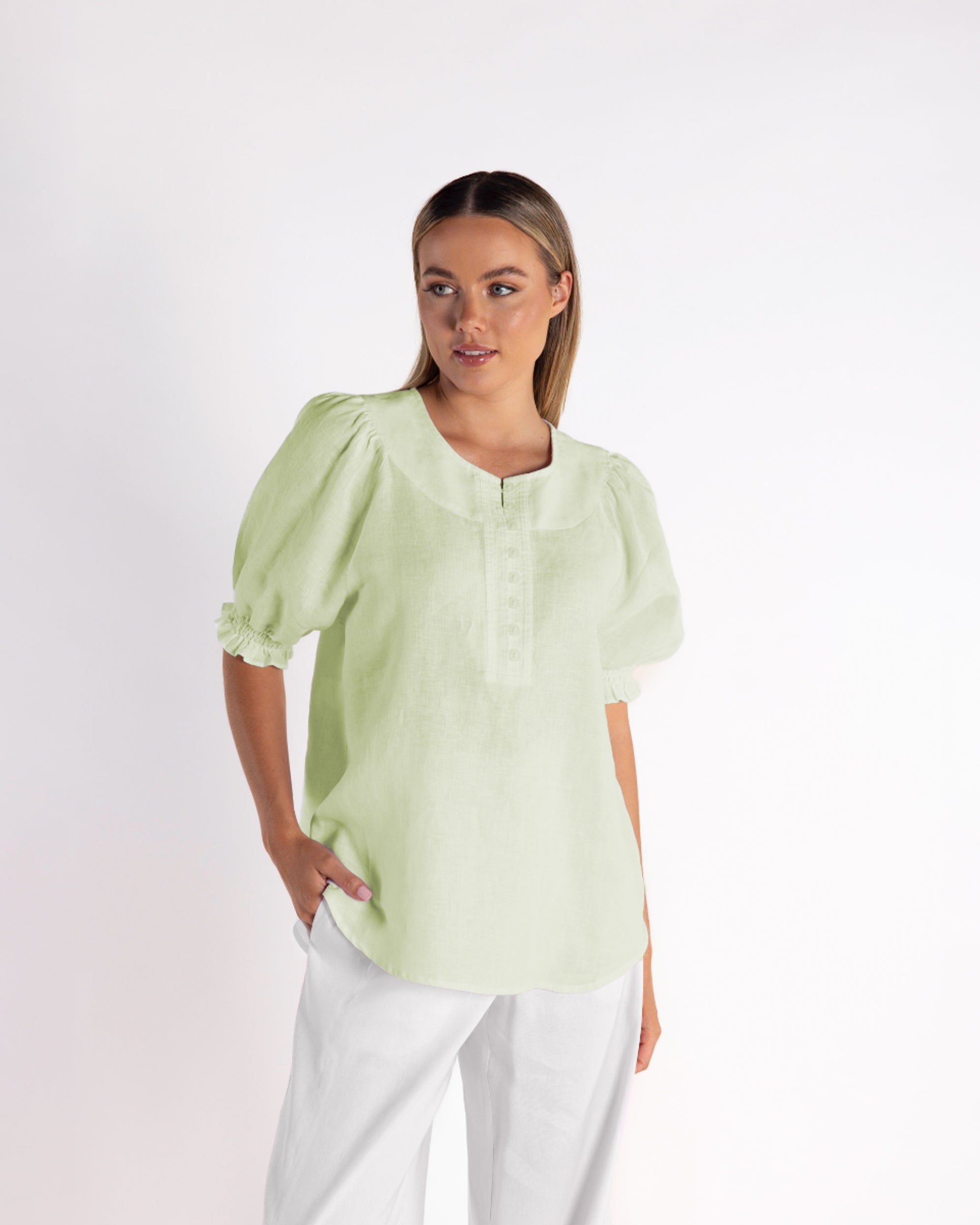 Two T's Linen Top - Lime