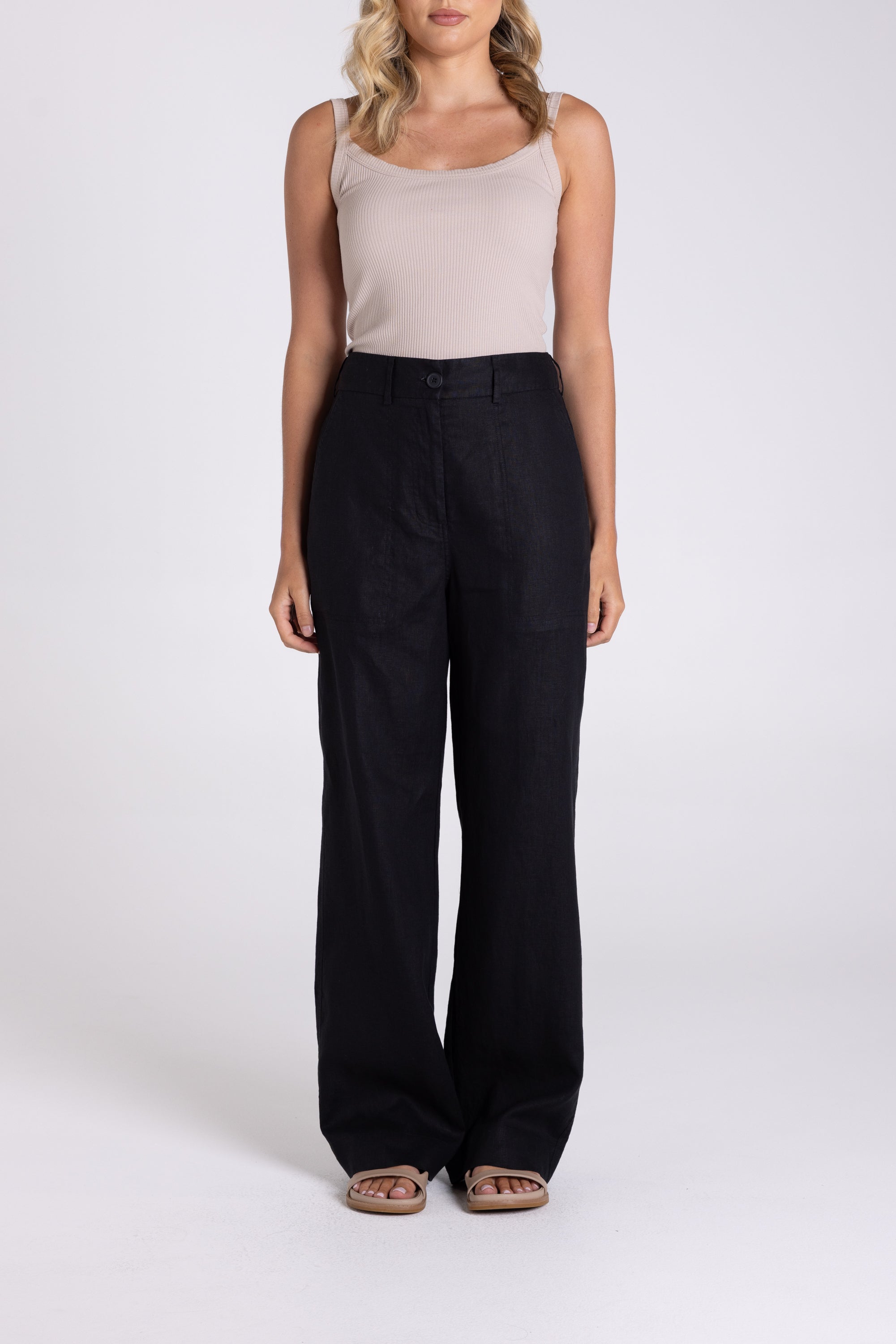 Two T's Wide Leg Linen Pants - Black