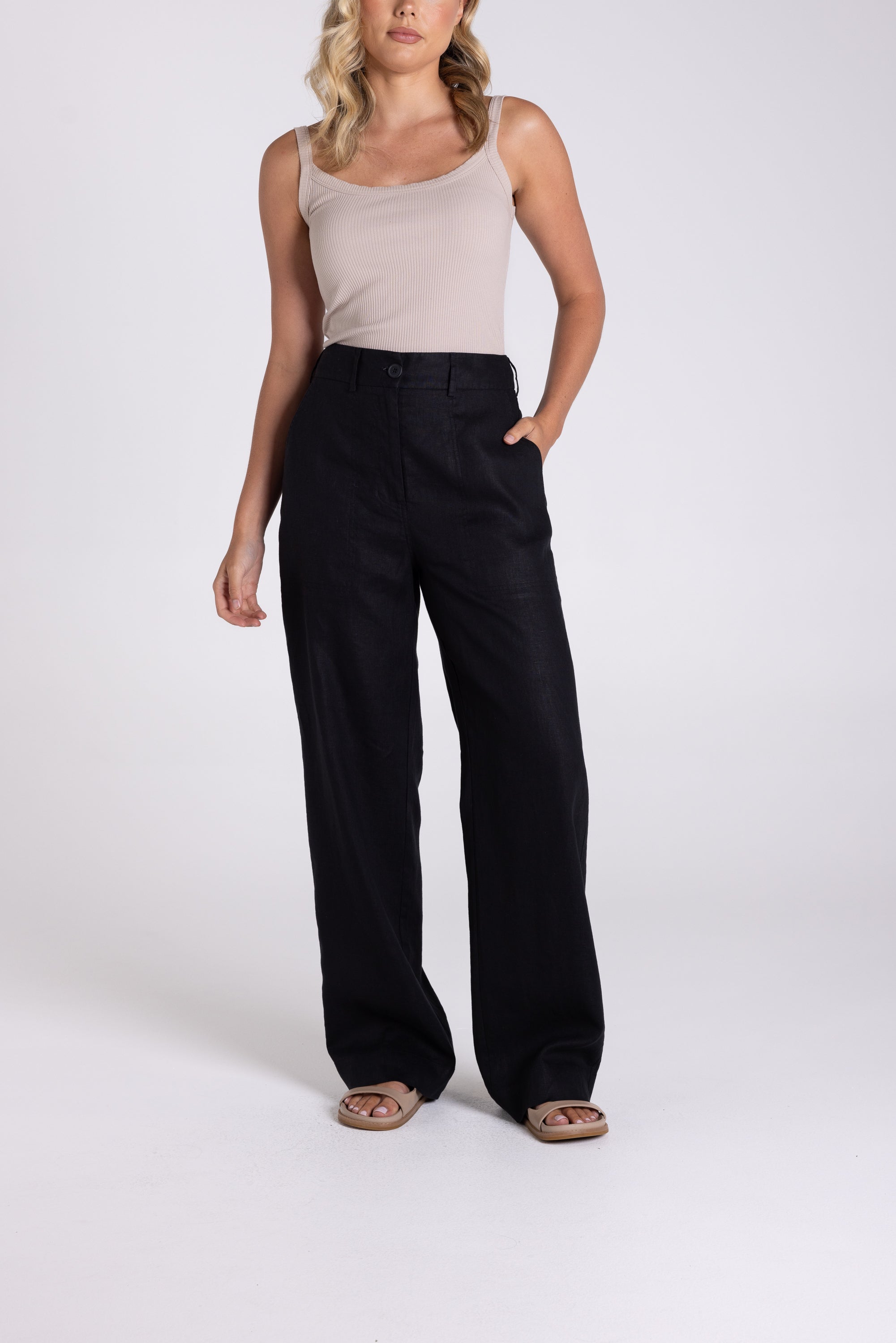 Two T's Wide Leg Linen Pants - Black