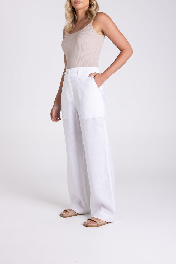 Two T's Wide Leg Linen Pants - White