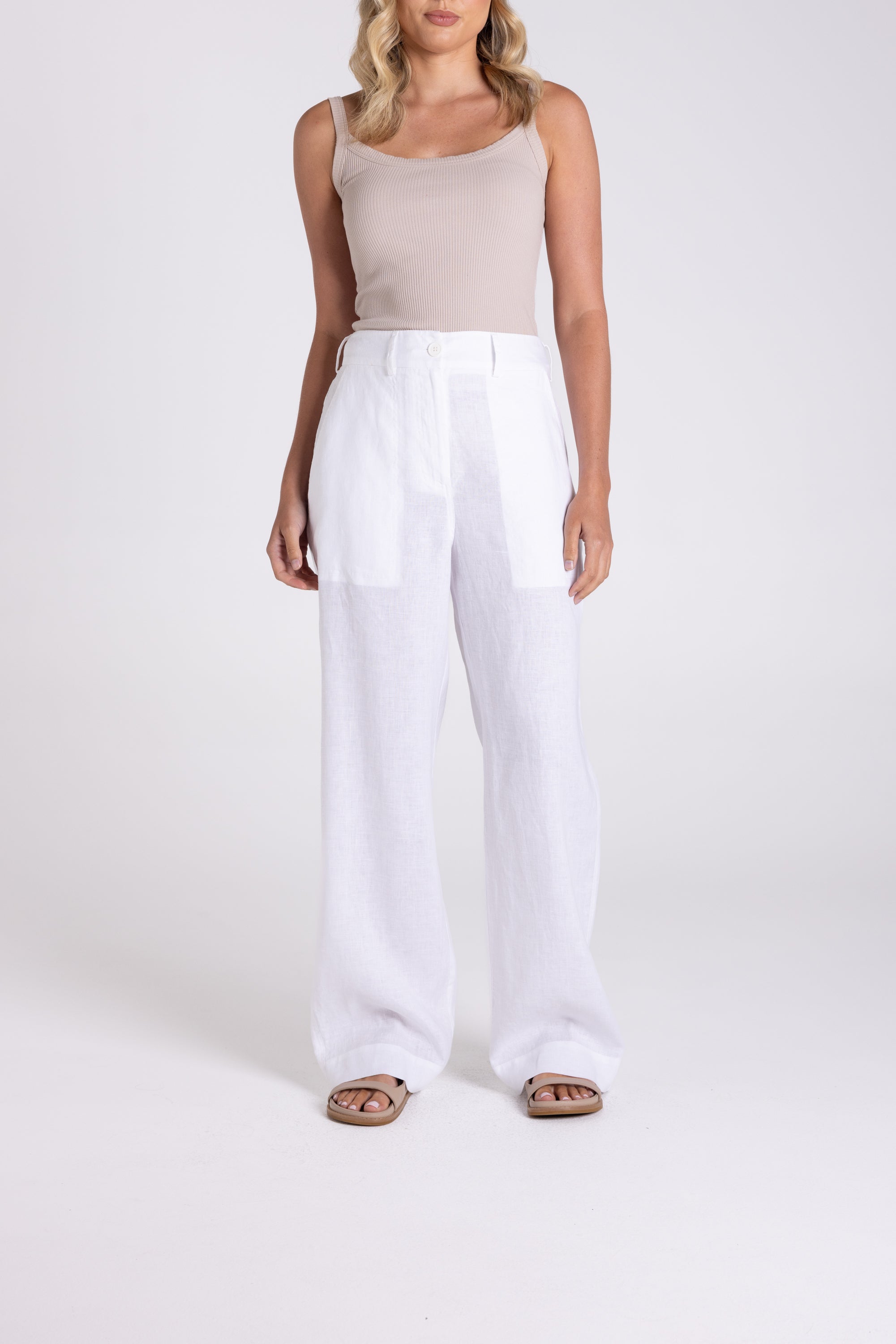 Two T's Wide Leg Linen Pants - White