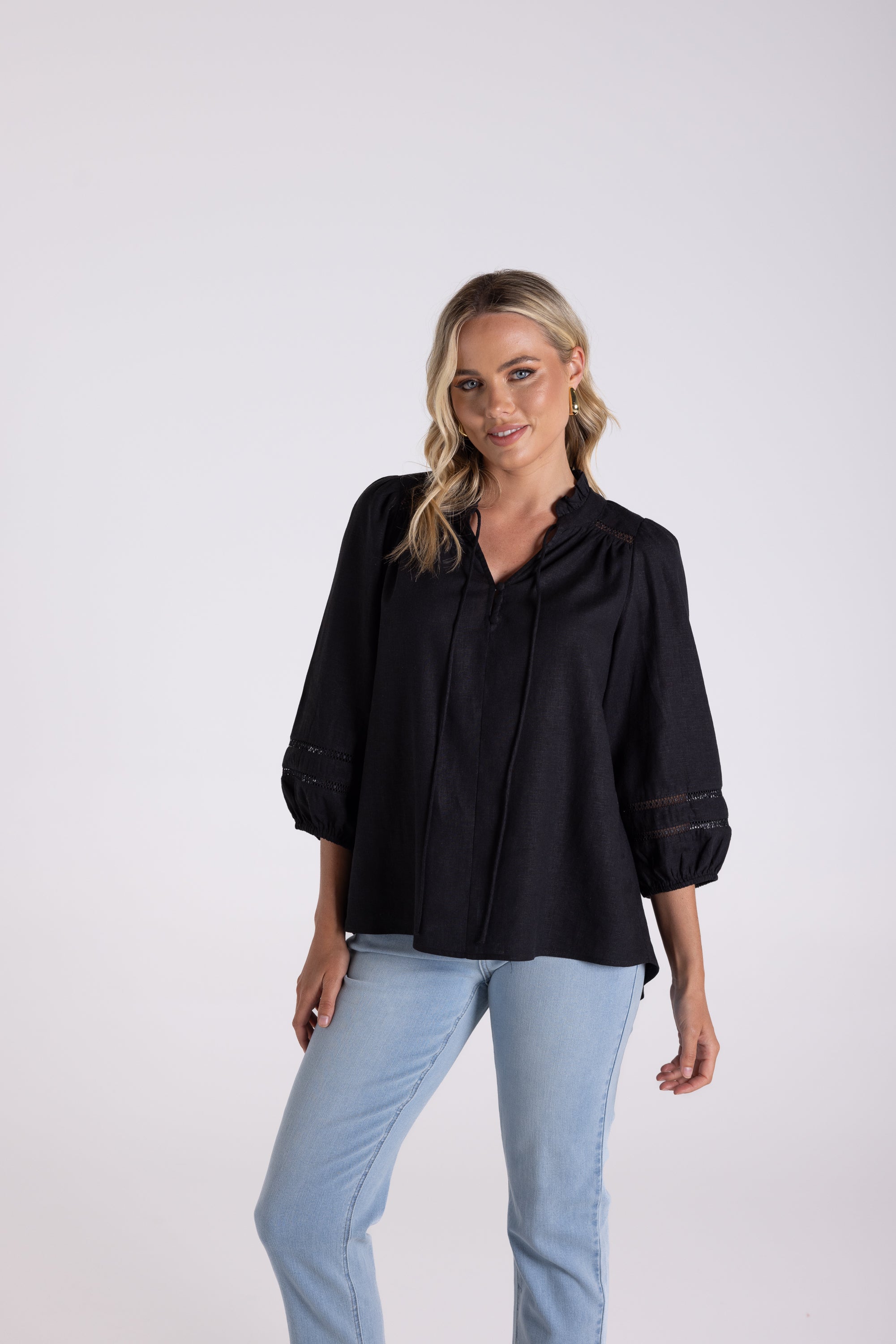 Two T's Linen Viscose Top - Black