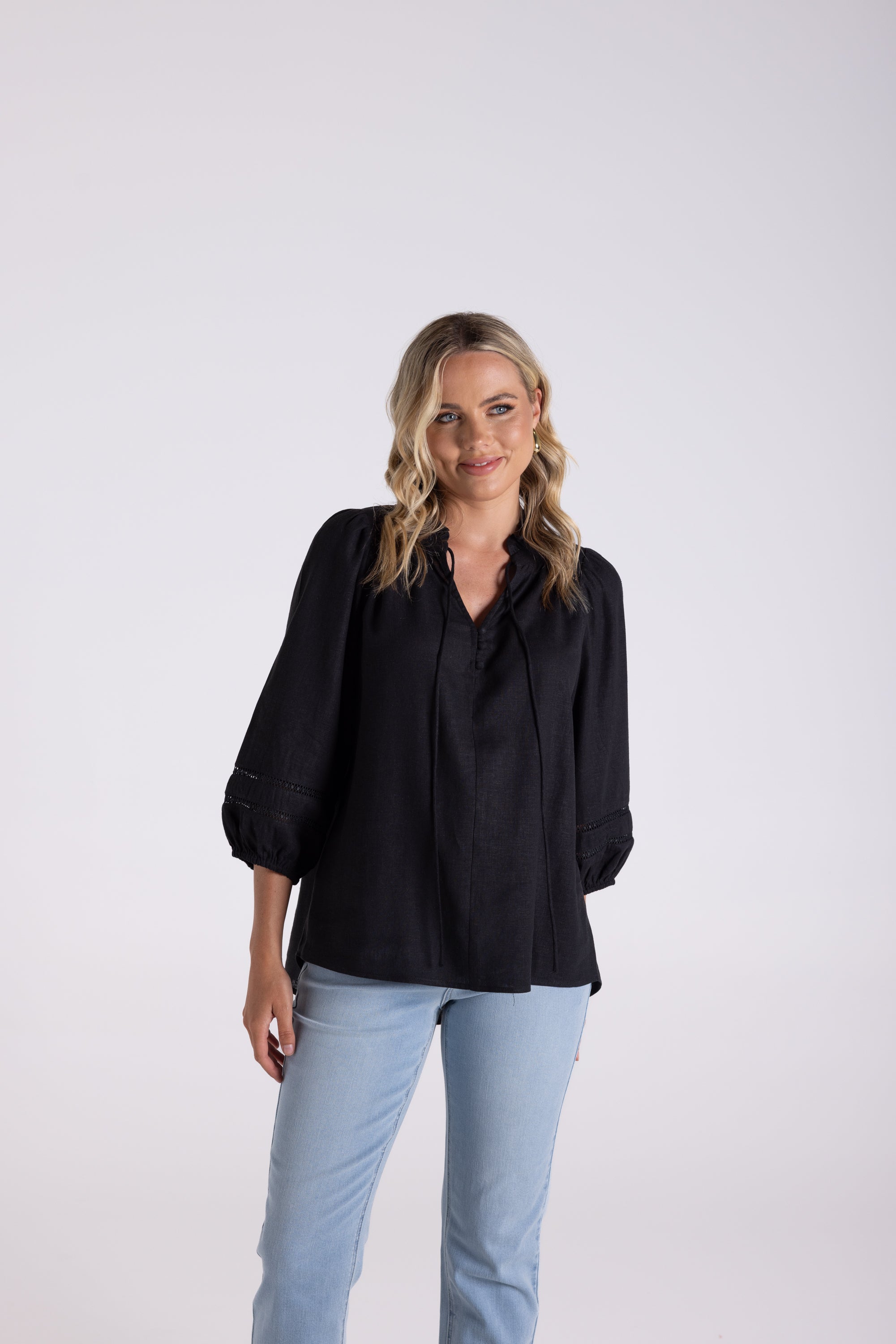 Two T's Linen Viscose Top - Black