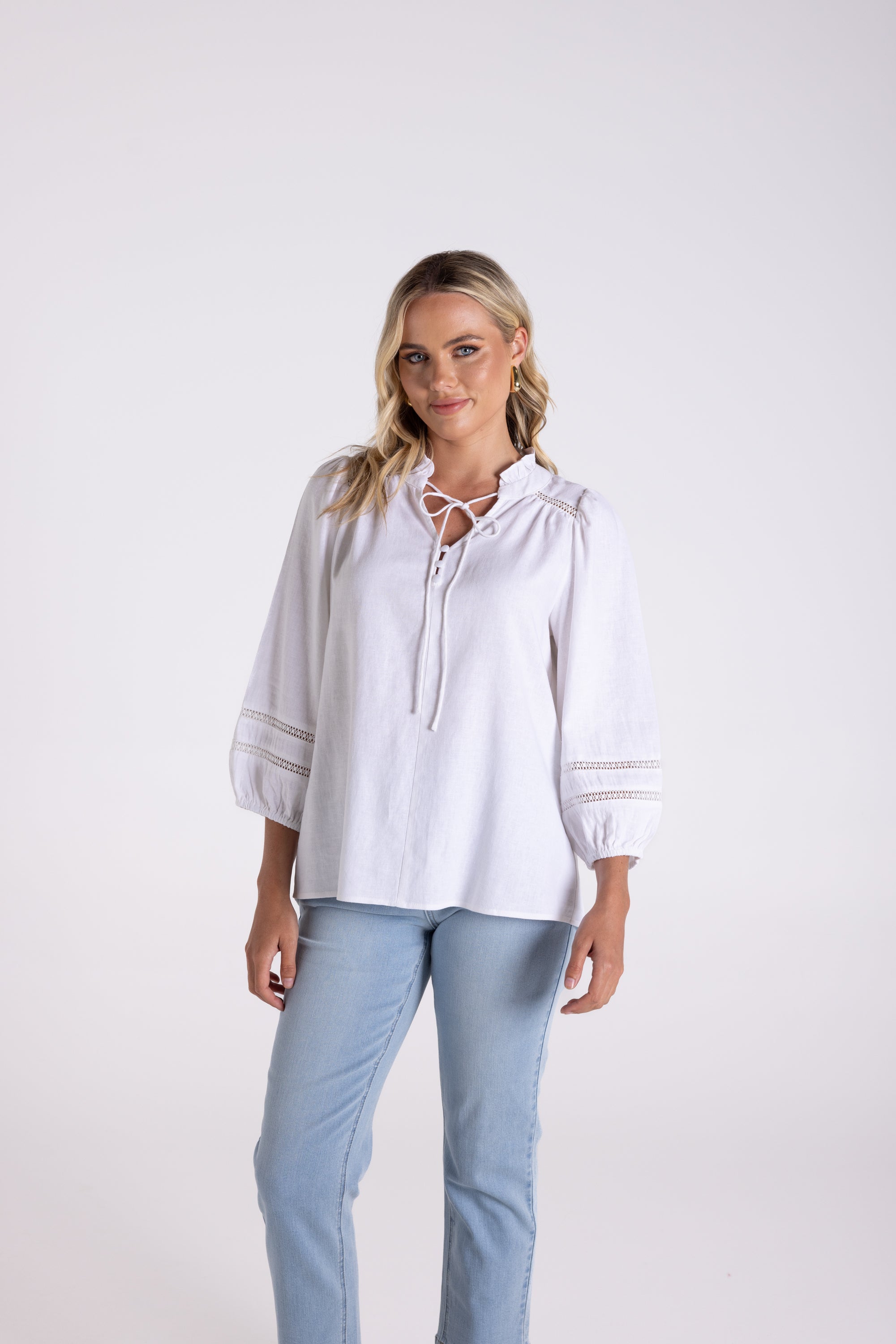 Two T's Linen Viscose Top - White