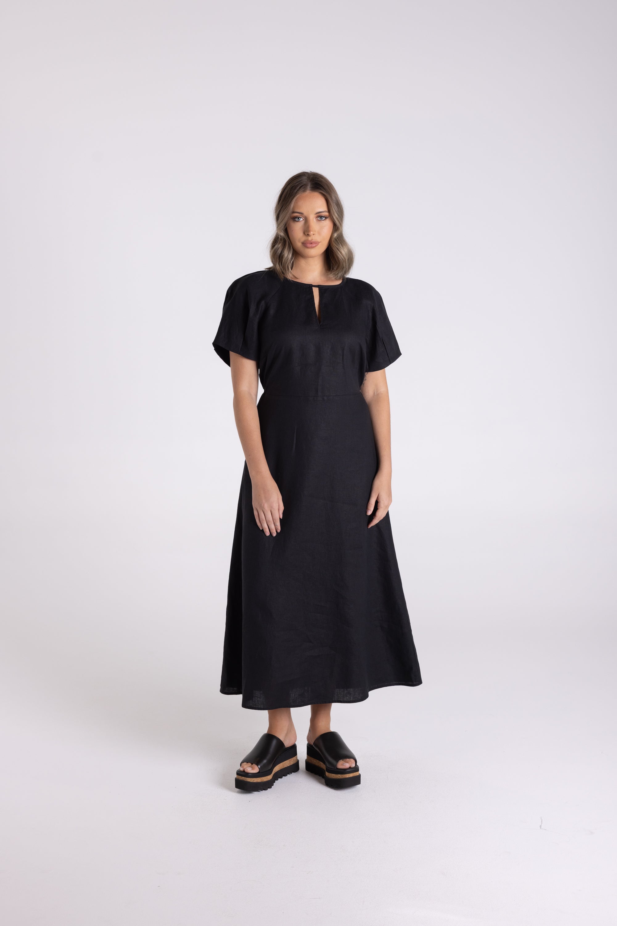 Two T's Linen Midi Dress - Black