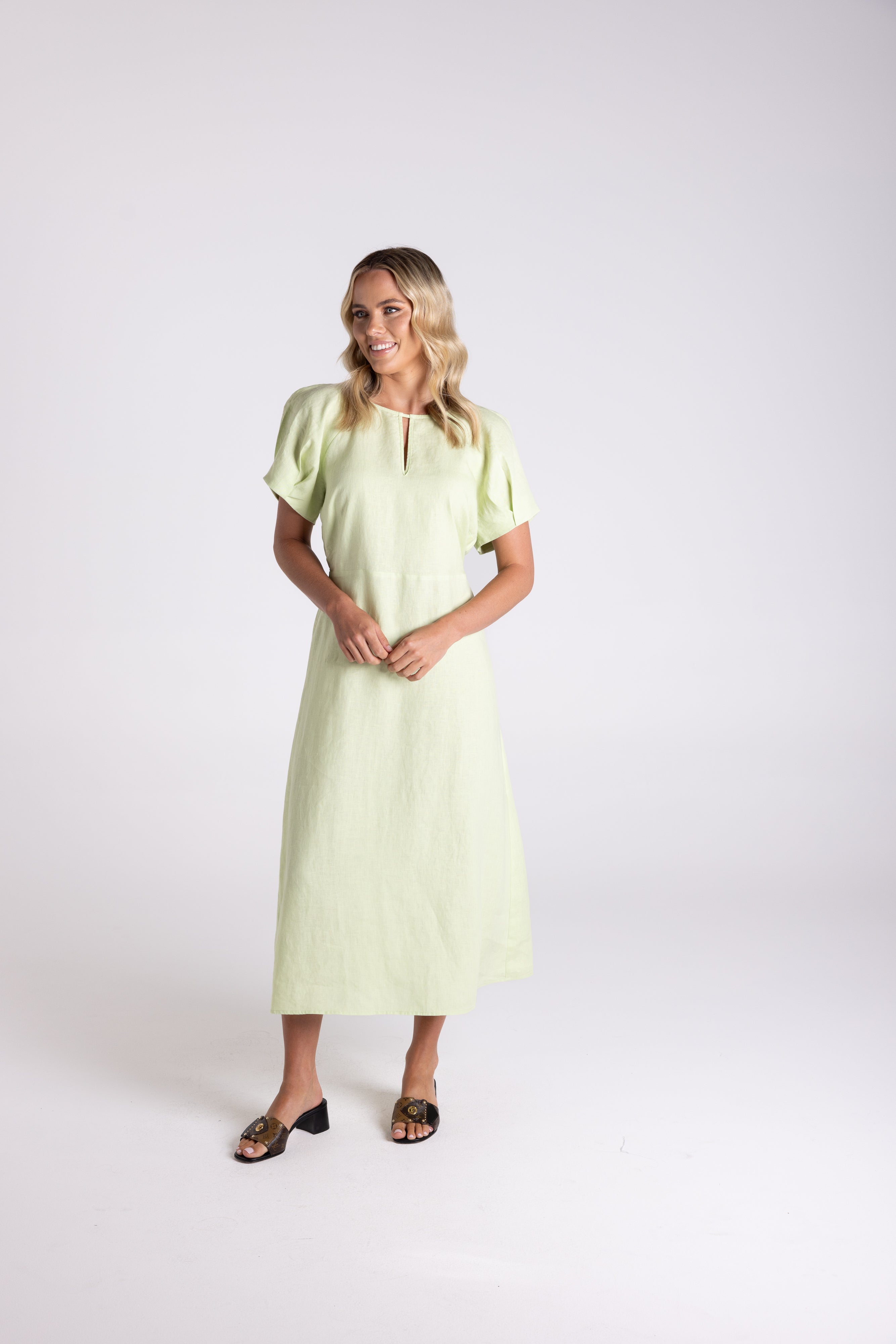 Two T's Linen Midi Dress - Lime