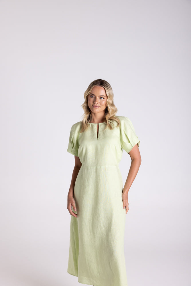 Two T's Linen Midi Dress - Lime