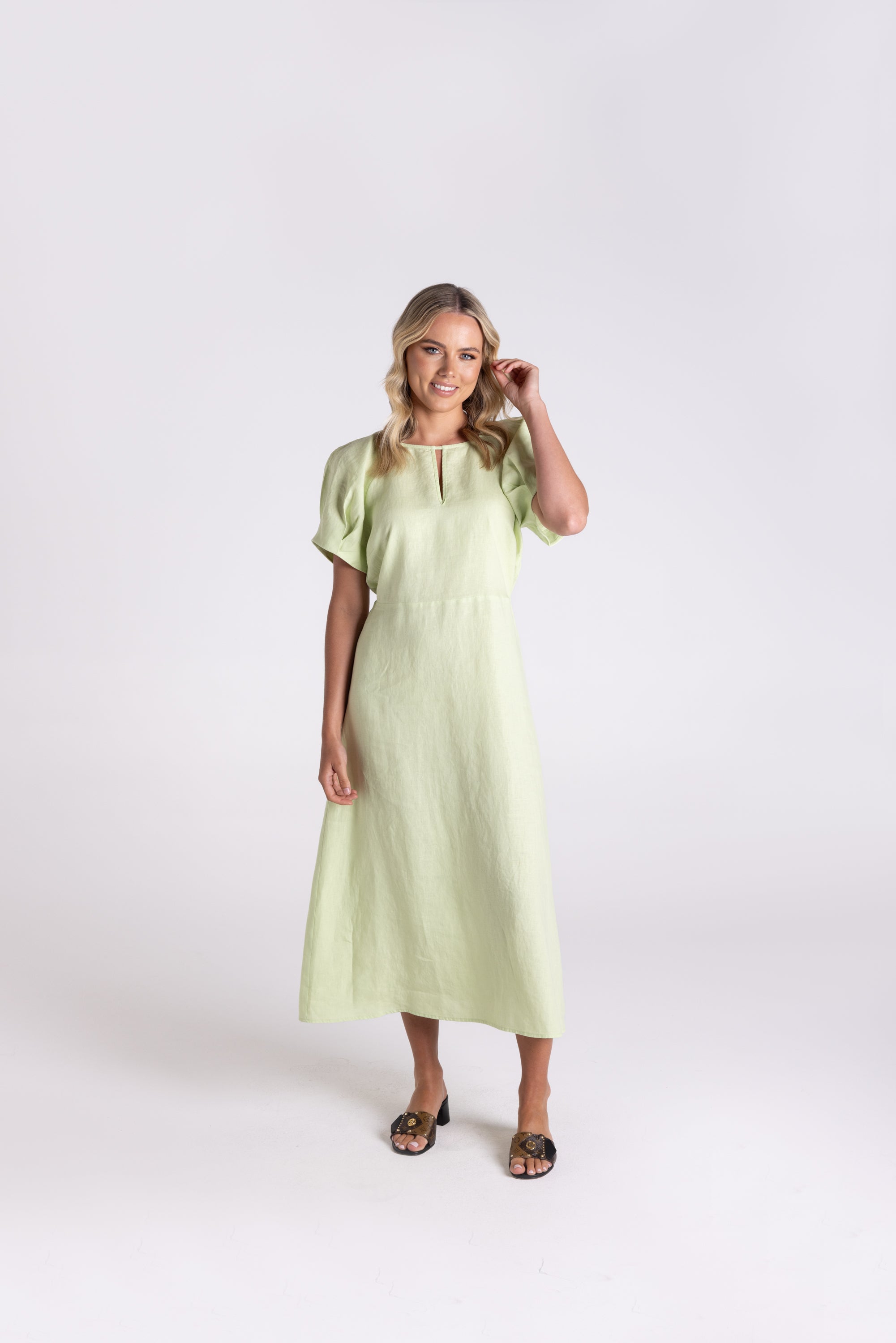 Two T's Linen Midi Dress - Lime