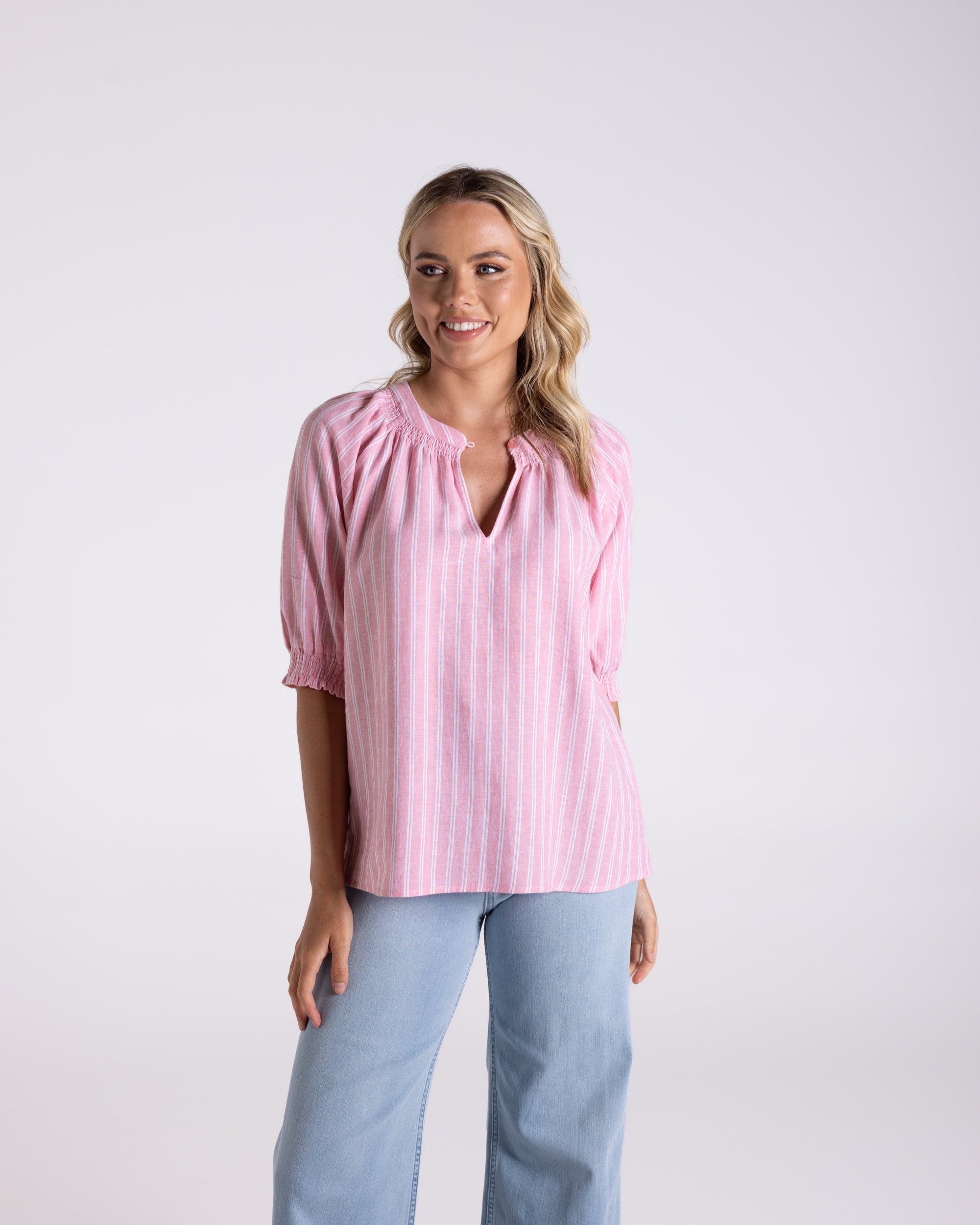 Two T's Stripe Top - Coral/White