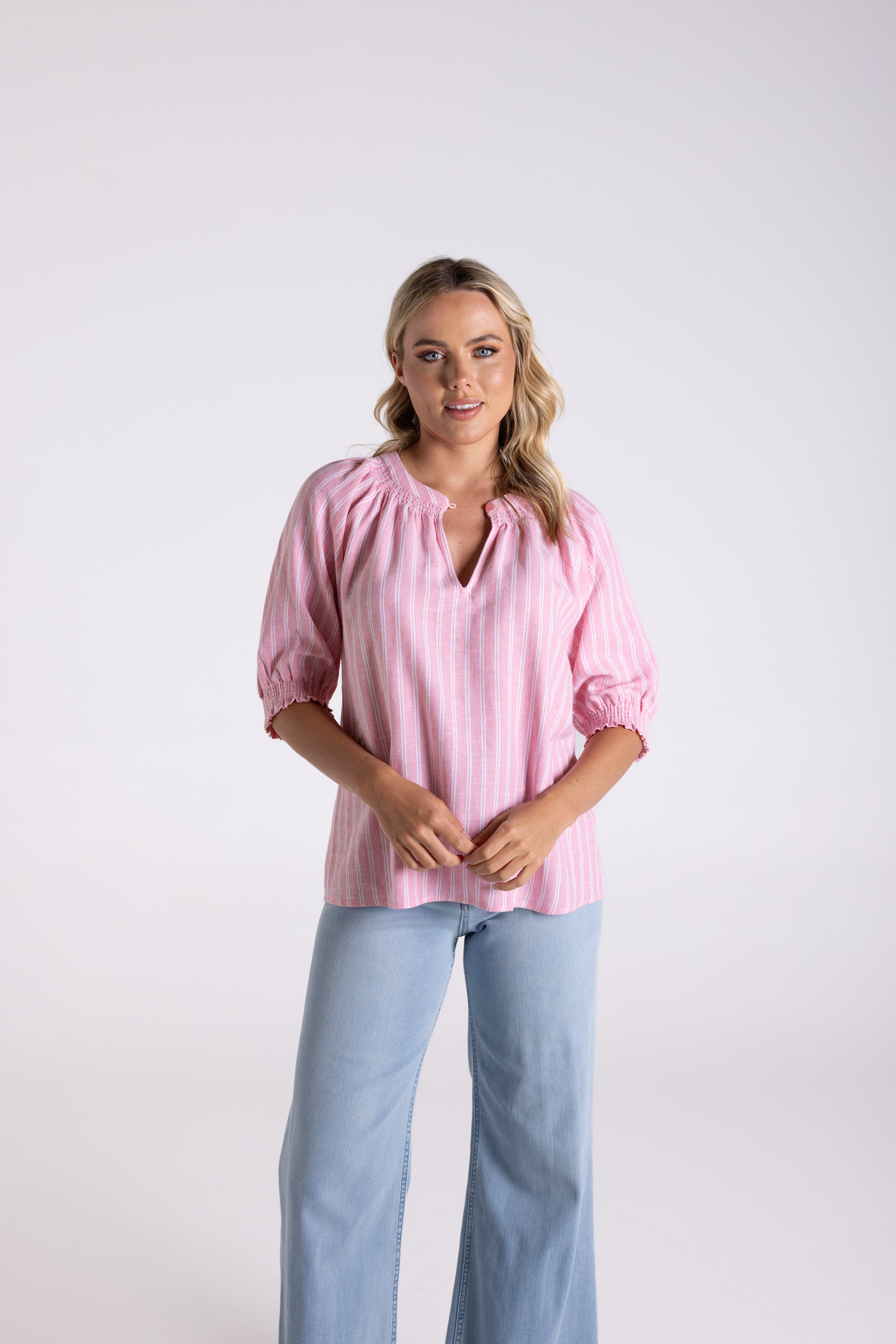 Two T's Stripe Top - Coral/White