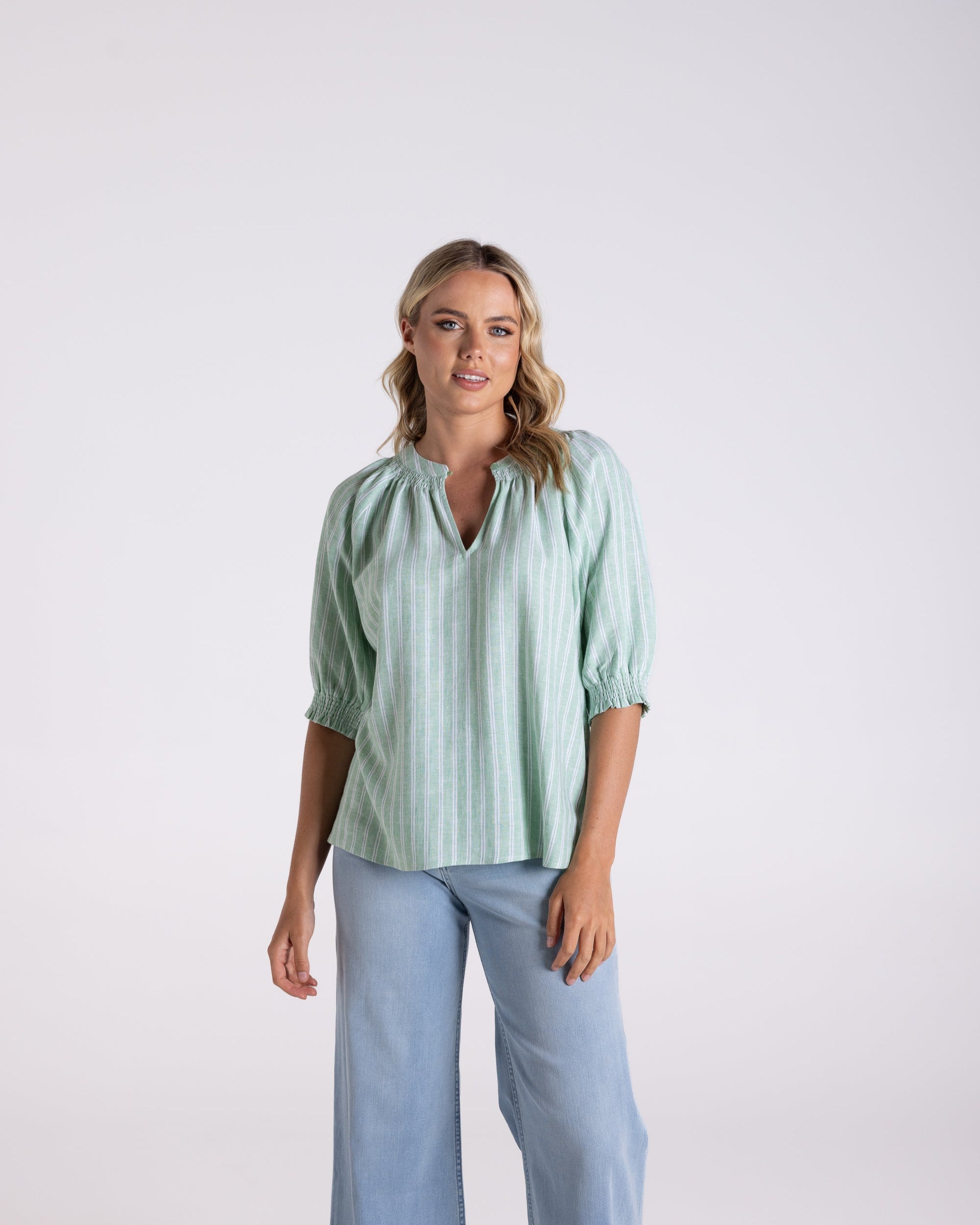 Two T's Stripe Top - Fern/White