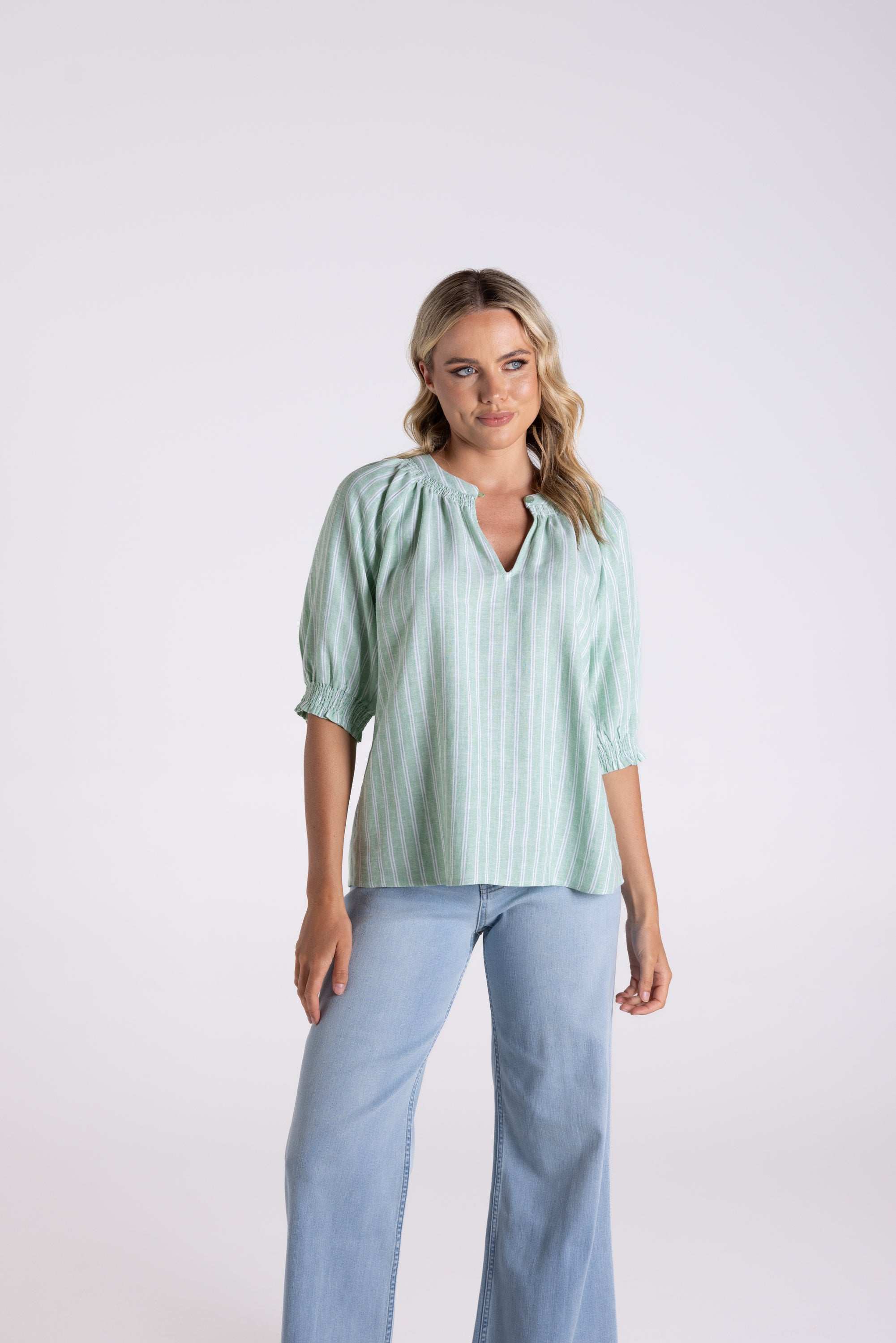 Two T's Stripe Top - Fern/White