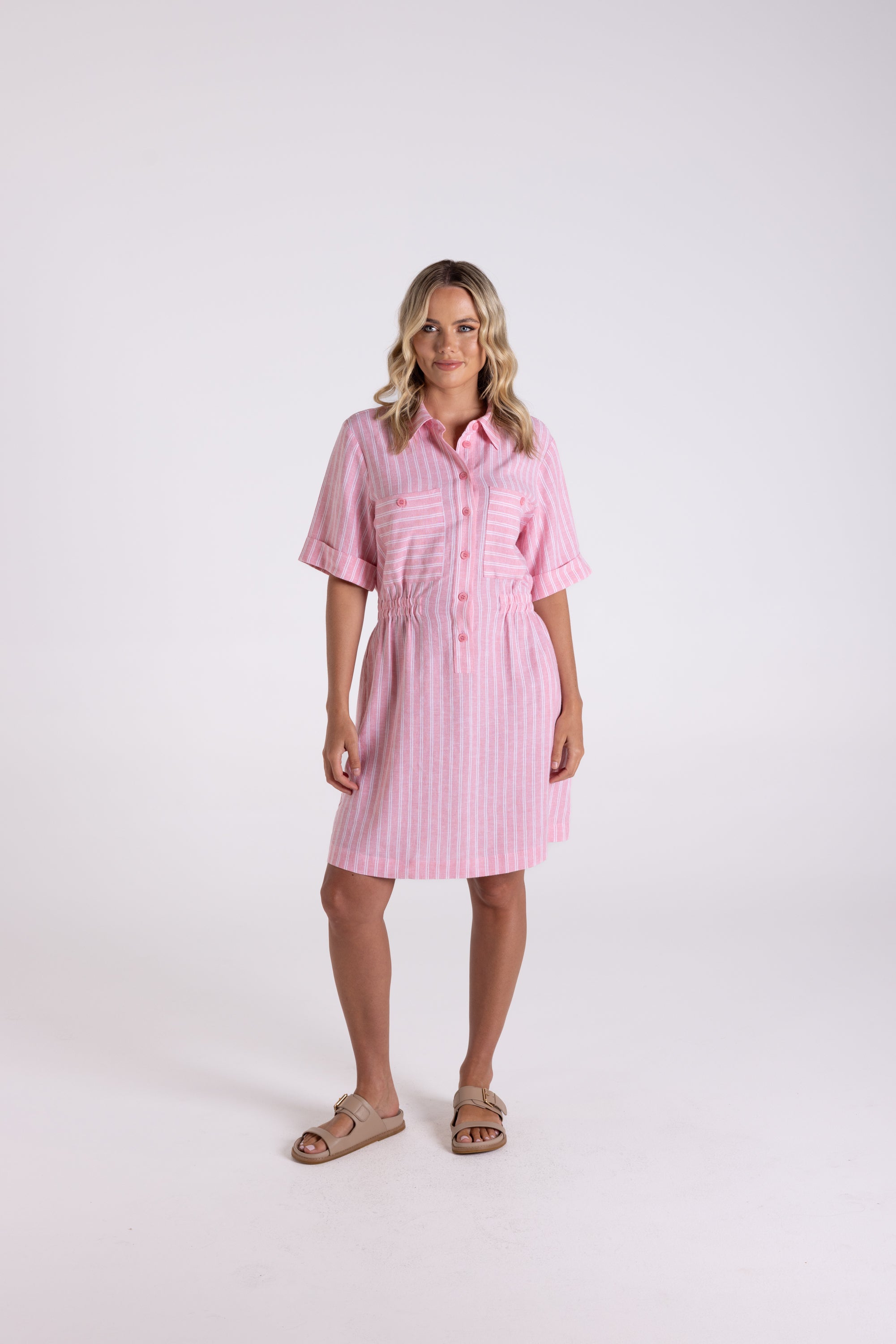 Two T's Stripe Dress - Coral/White