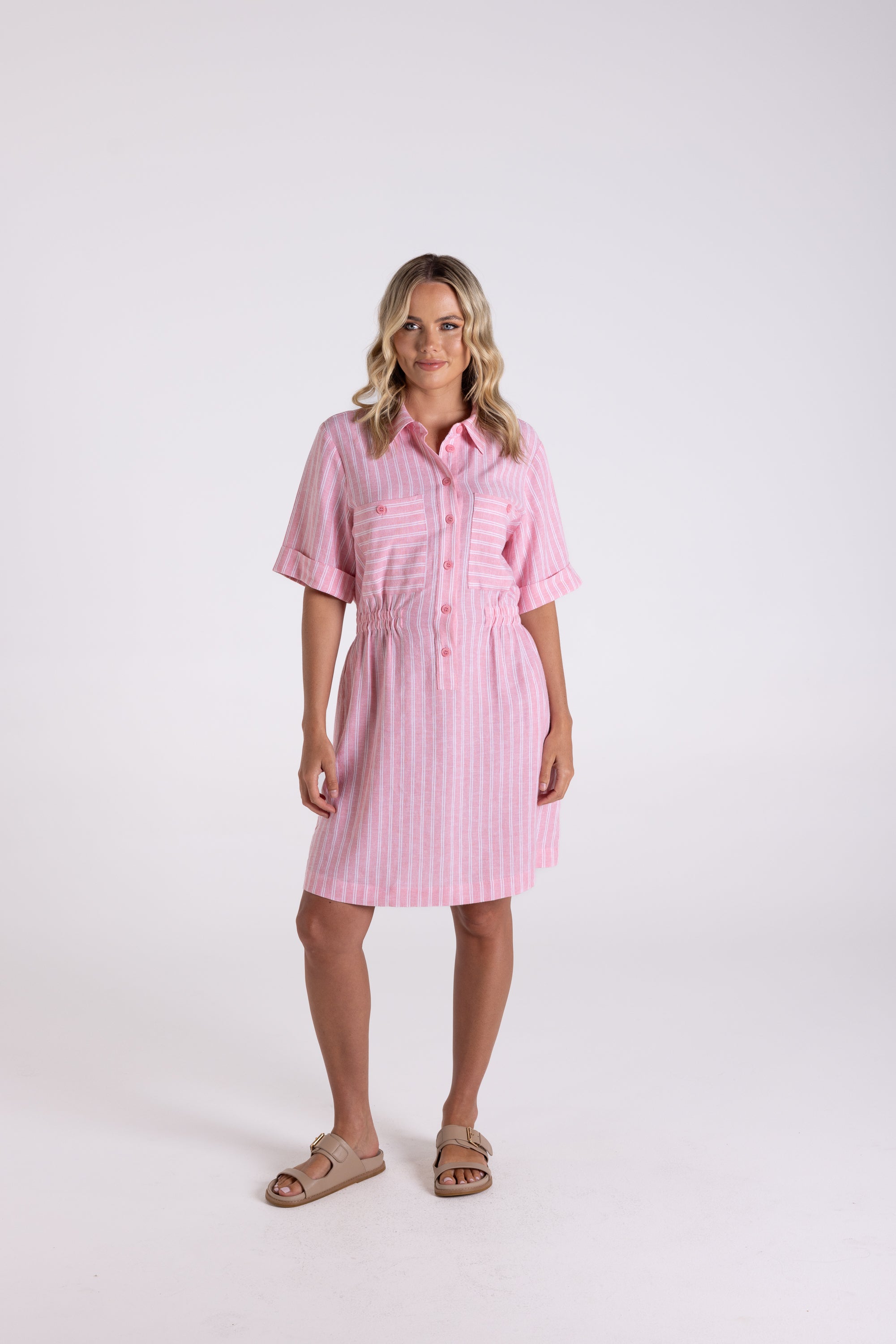 Two T's Stripe Dress - Coral/White