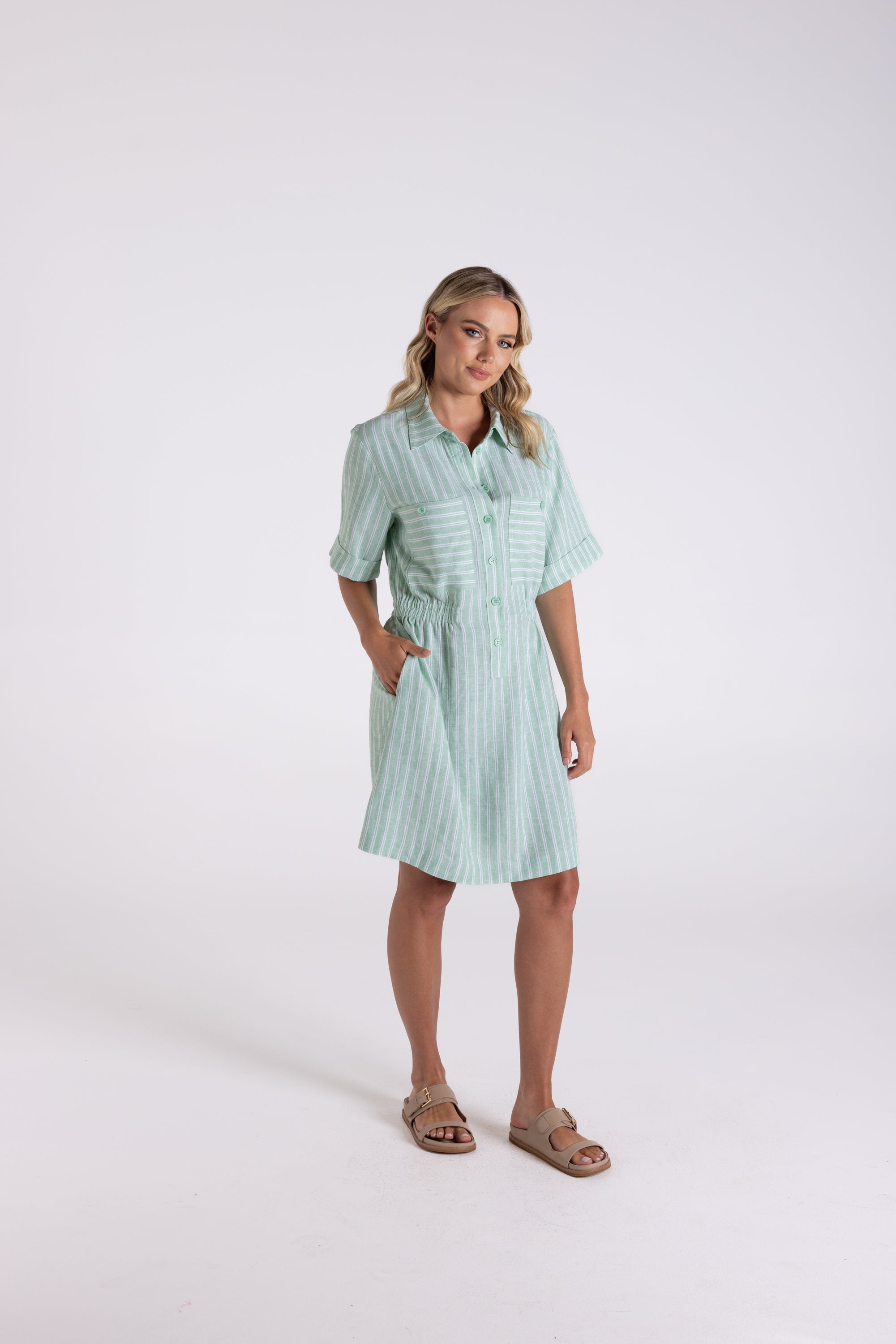 Two T's Stripe Dress - Fern/White