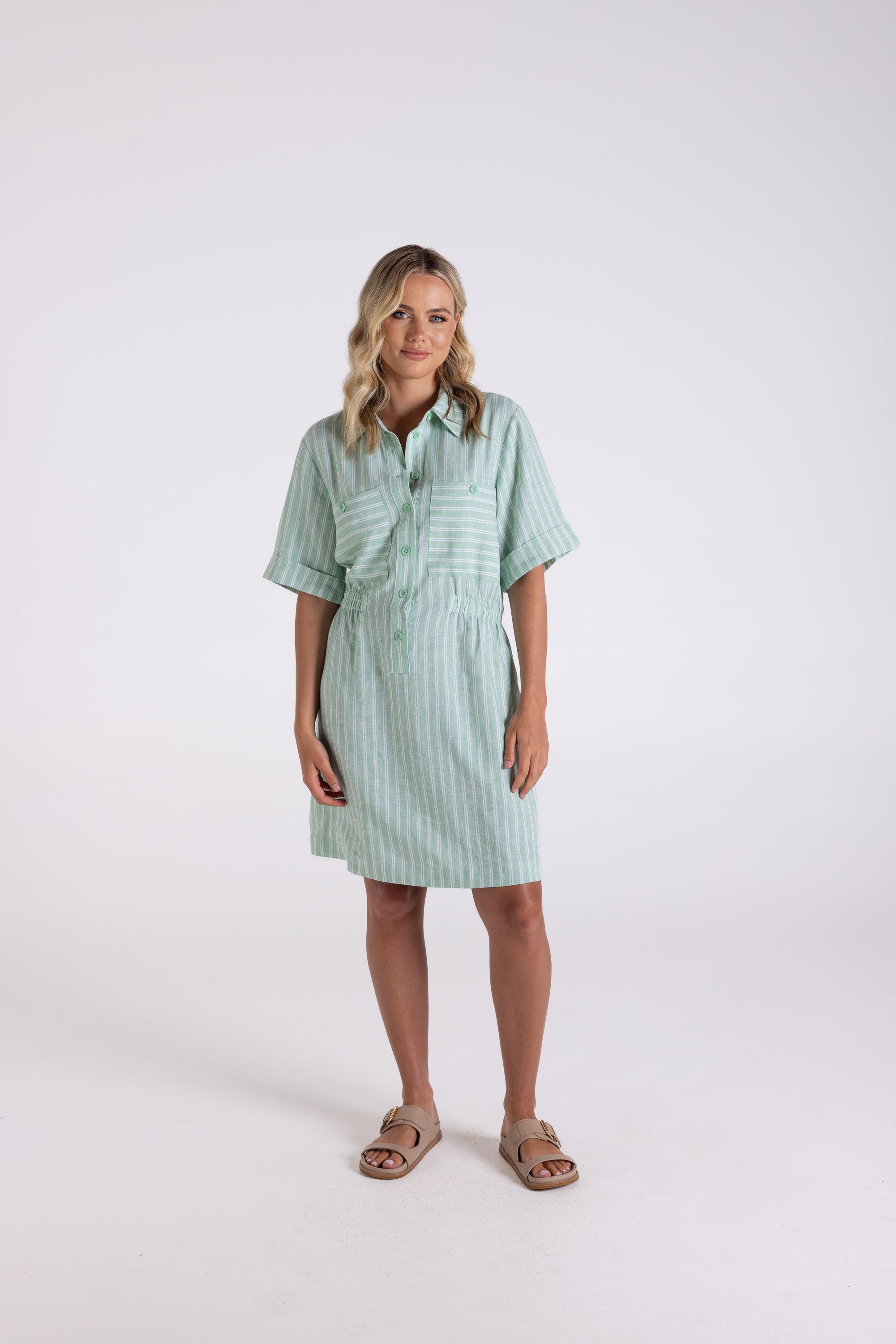 Two T's Stripe Dress - Fern/White