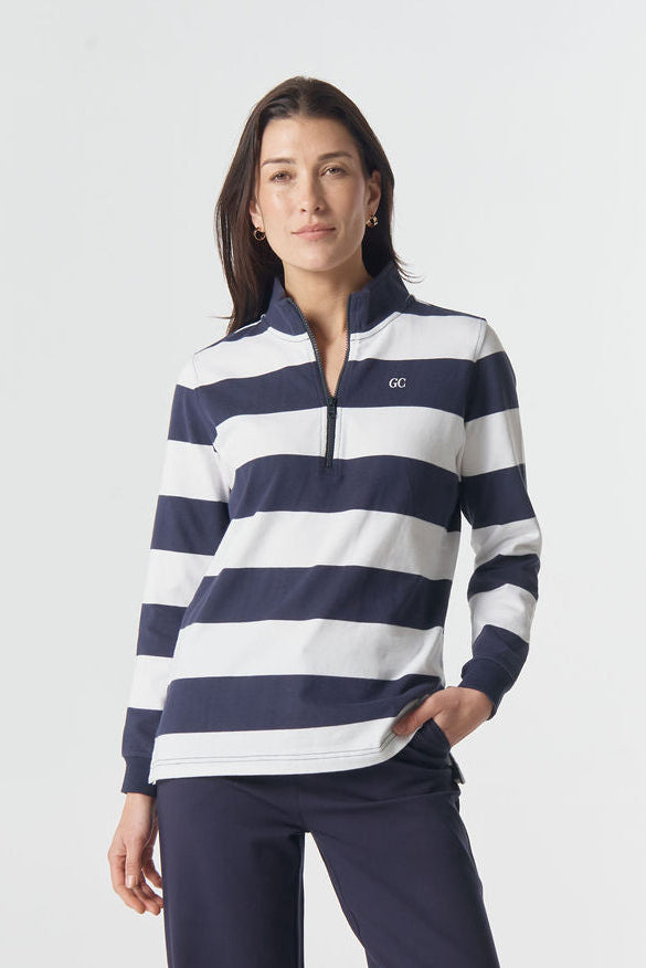 Goondiwindi Cotton The Local ½ Zip Cotton Rugby Top - Dark Navy/White