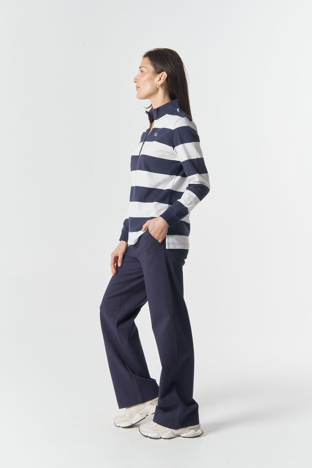 Goondiwindi Cotton The Local ½ Zip Cotton Rugby Top - Dark Navy/White