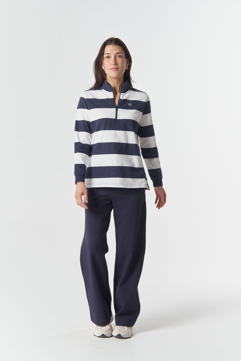 Goondiwindi Cotton The Local ½ Zip Cotton Rugby Top - Dark Navy/White