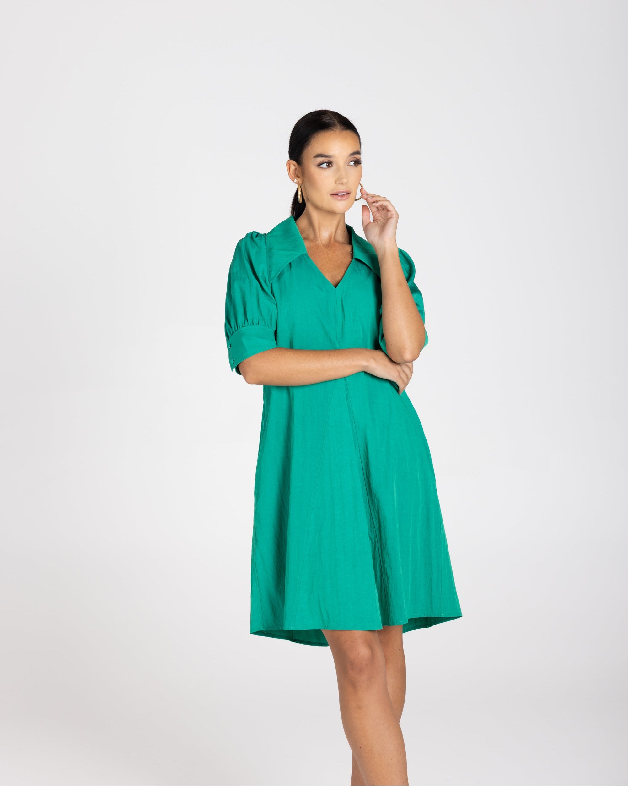 Two T's V Neck Dress - Emerald