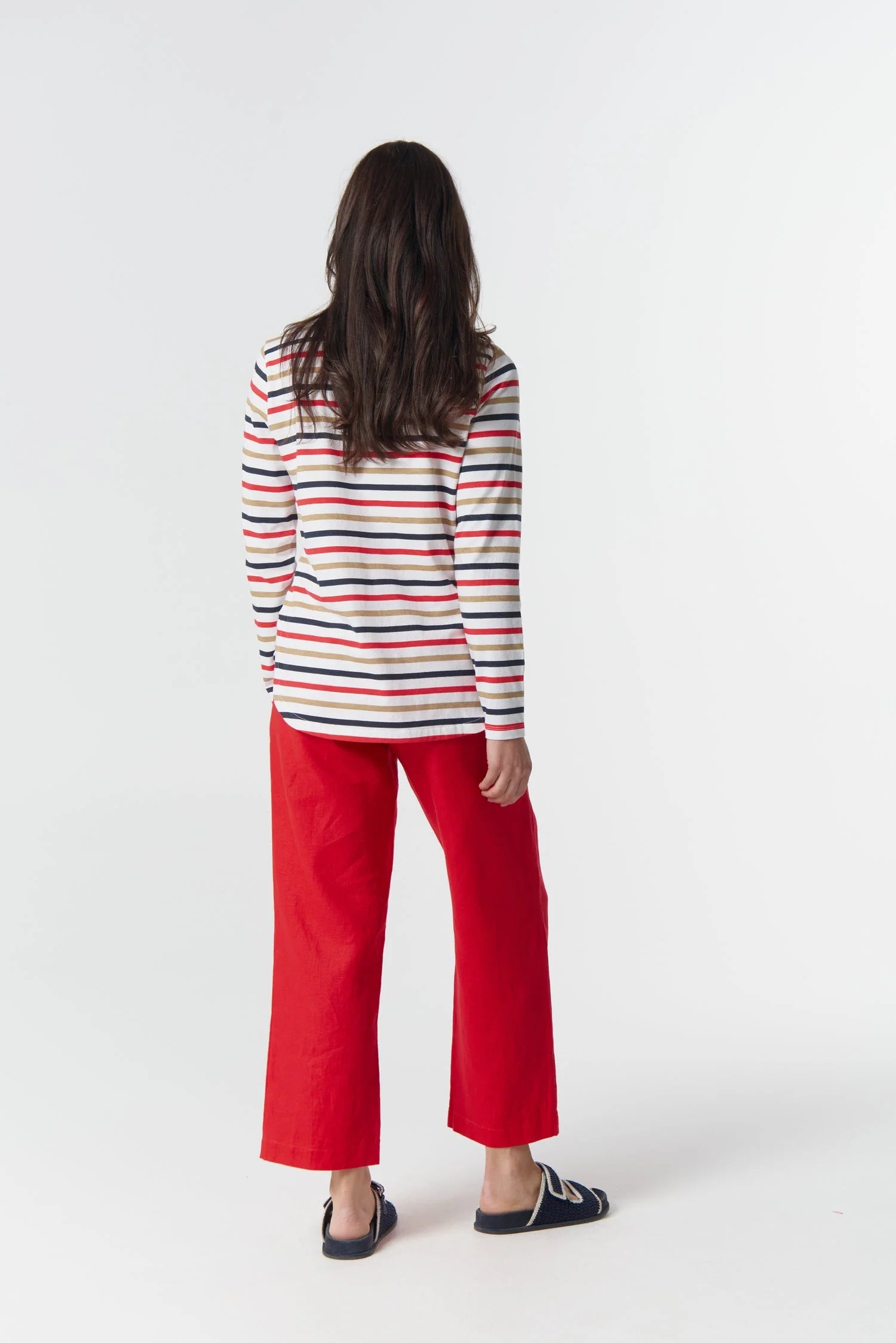Goondiwindi Cotton Original Multi Stripe Long Sleeve Tee - Poinsettia Multi