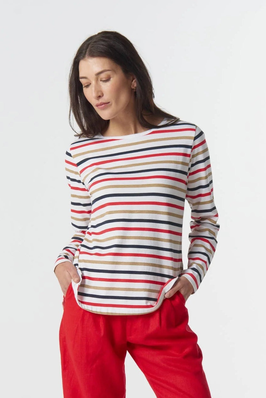 Goondiwindi Cotton Original Multi Stripe Long Sleeve Tee - Poinsettia Multi
